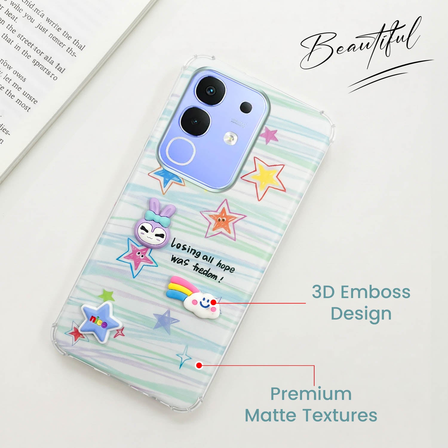 For Vivo iQOO Z10x Back Cover Case (3D Cute Cartoons | Hard Back Side Soft | Matte Premium Finish | HD Printing)