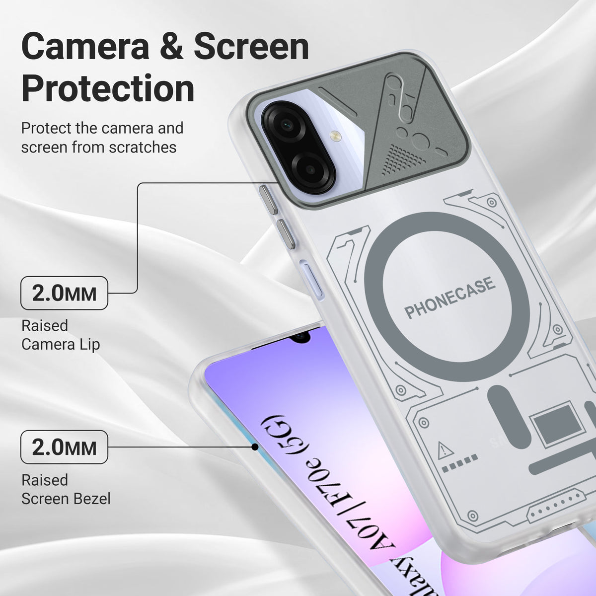 For Samsung Galaxy A07 5G | F70e 5G Metallic Back Cover Case (Metallic Camera Protection & Buttons | Translucent Milky Shade | Hard Polycarbonate)
