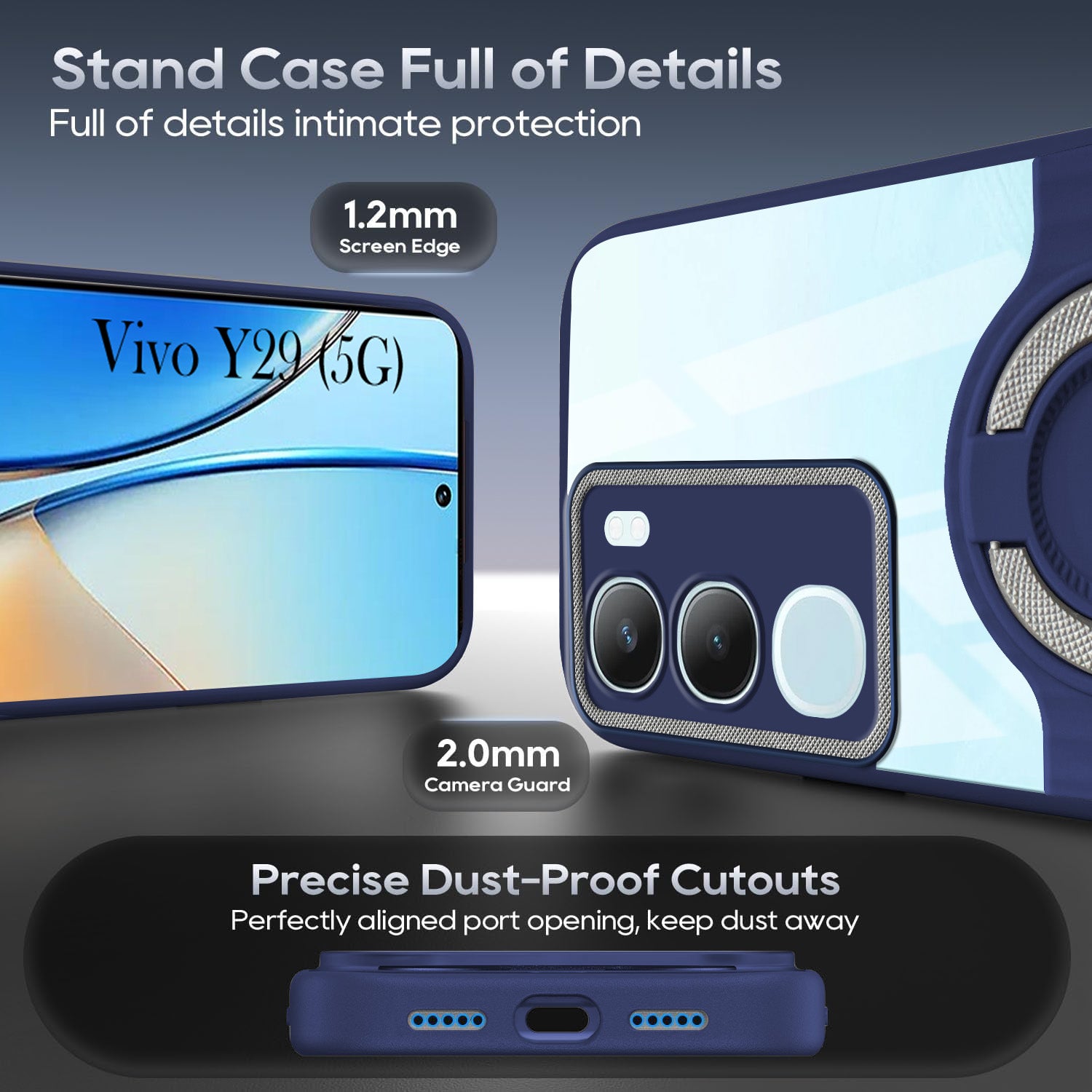 For Vivo Y29 Back Cover Case with stand (Built-in Ring Holder Kickstand | Lifetime Anti Yellow | Camera Protection)