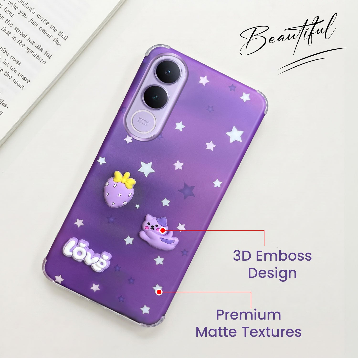 For Vivo V70 FE 5G Back Cover Case (3D Cute Cartoons | Hard Back Side Soft | Matte Premium Finish | HD Printing)
