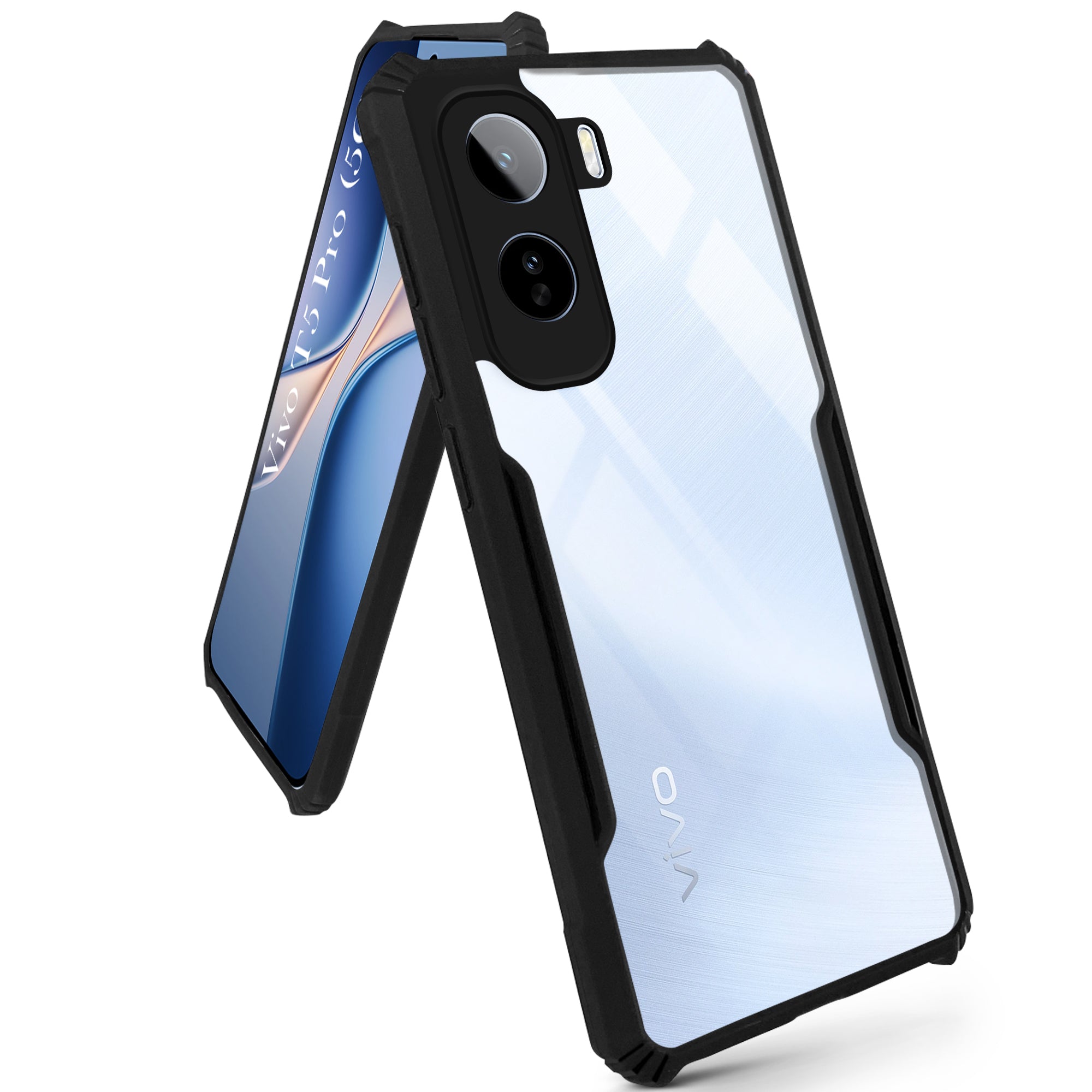For Vivo T5 Pro 5G Back Cover Case Hybrid (Shockproof with Polycarbonate Clear Panel | Professional Black)