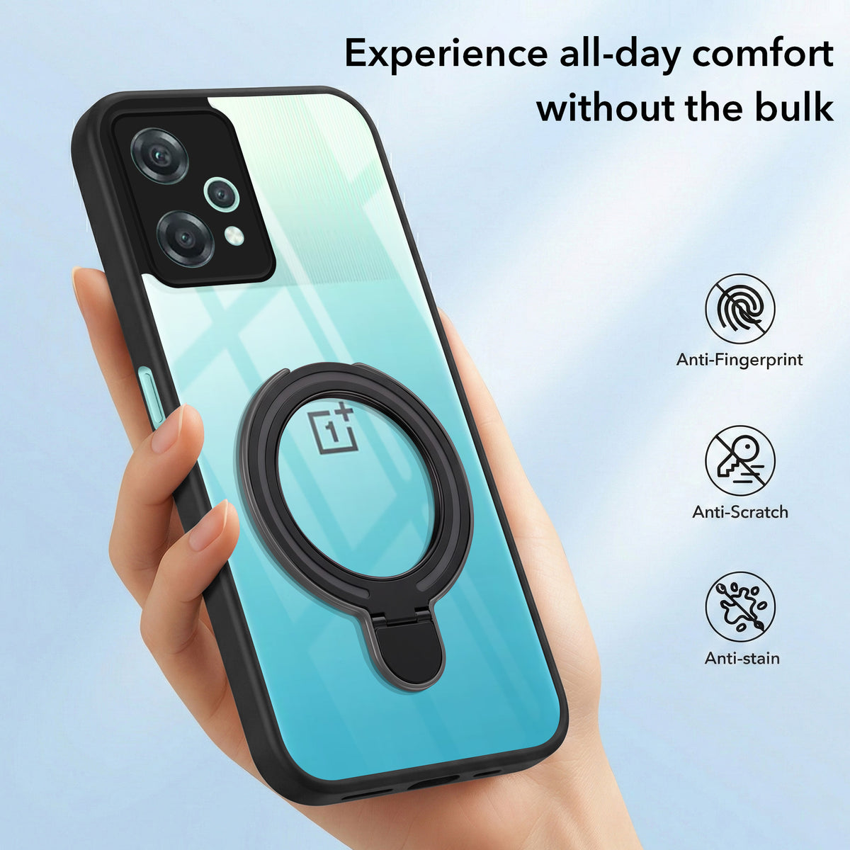 For OnePlus Nord CE 2 Lite 5G Back Cover Case (Kick Stand Ring Holder | Life time Anti Yellow | Camera Protection)
