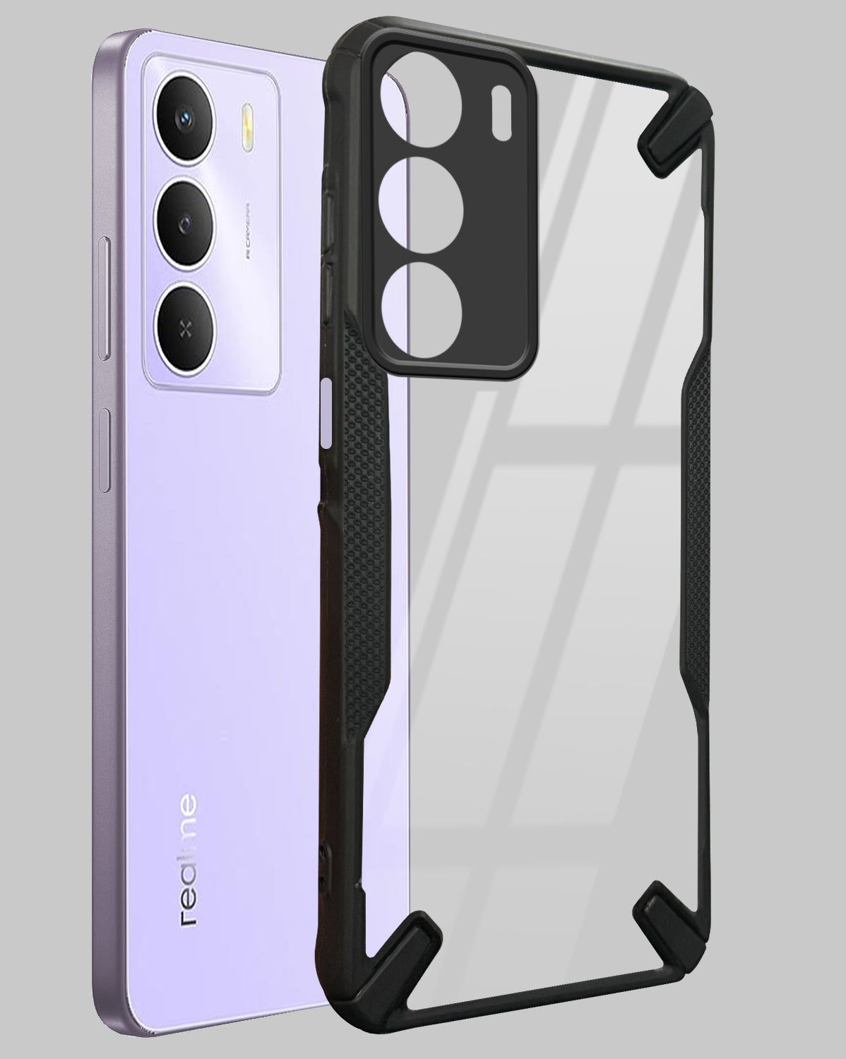 For Realme Narzo 80 Lite 5G Back Cover Case (Hybrid Crystal | Ultimate Shockproof Bumpers | Anti Yellow | Rugged Armor | Black )