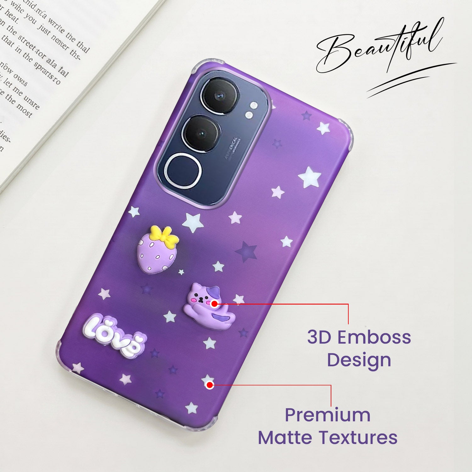 For Vivo Y29 Back Cover Case (3D Cute Cartoons | Hard Back Side Soft | Matte Premium Finish | HD Printing)
