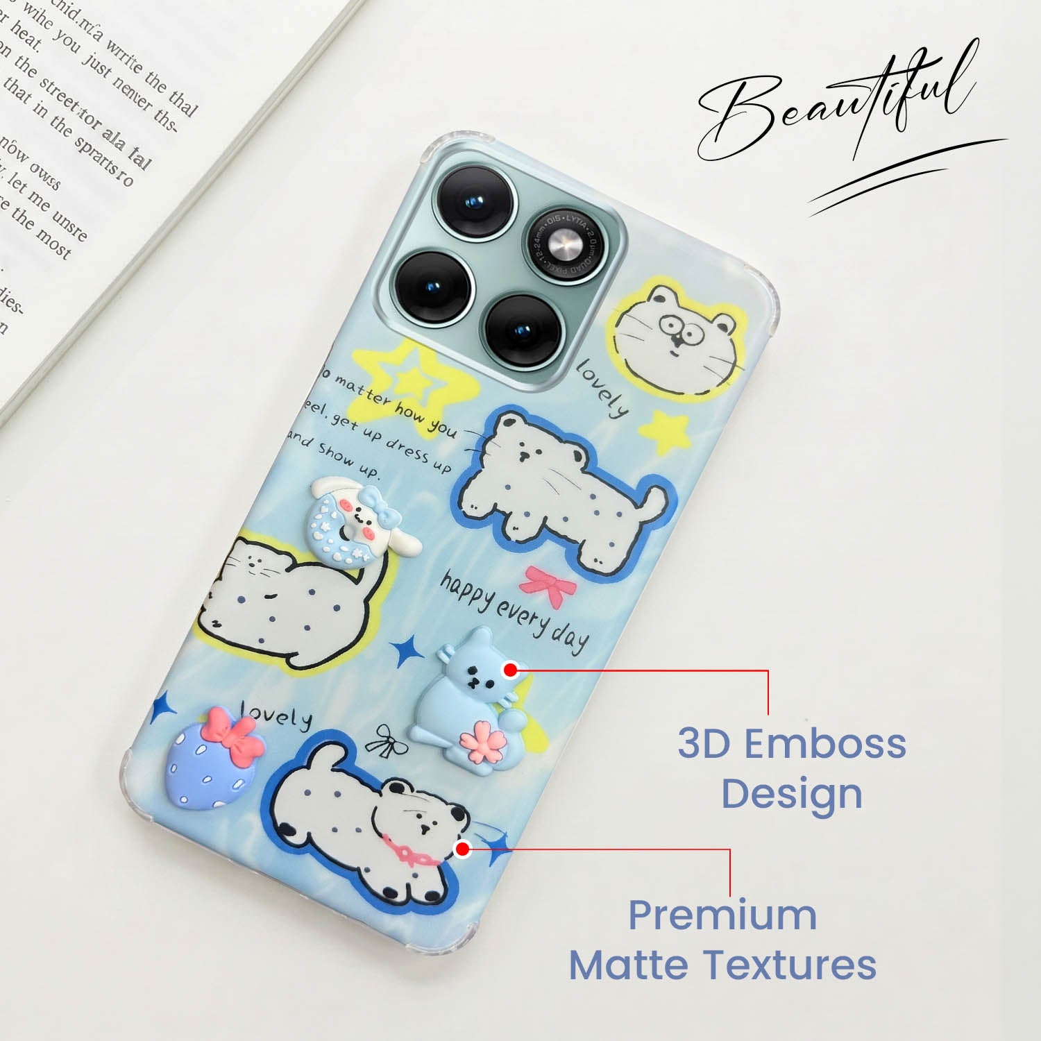 For Motorola Moto Edge 70 Fusion Back Cover Case (3D Cute Cartoons | Hard Back Side Soft | Matte Premium Finish | HD Printing)