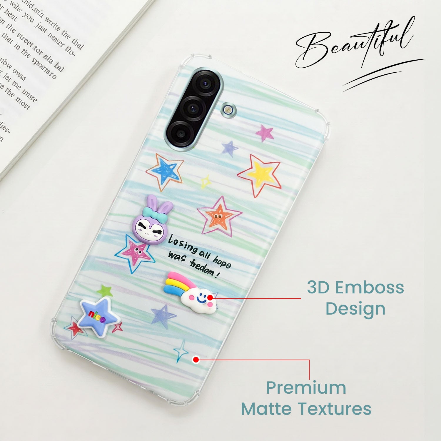 For Samsung Galaxy A17 | Samsung F17 | Samsung M17 5G Back Cover Case (3D Cute Cartoons | Hard Back Side Soft | Matte Premium Finish | HD Printing)