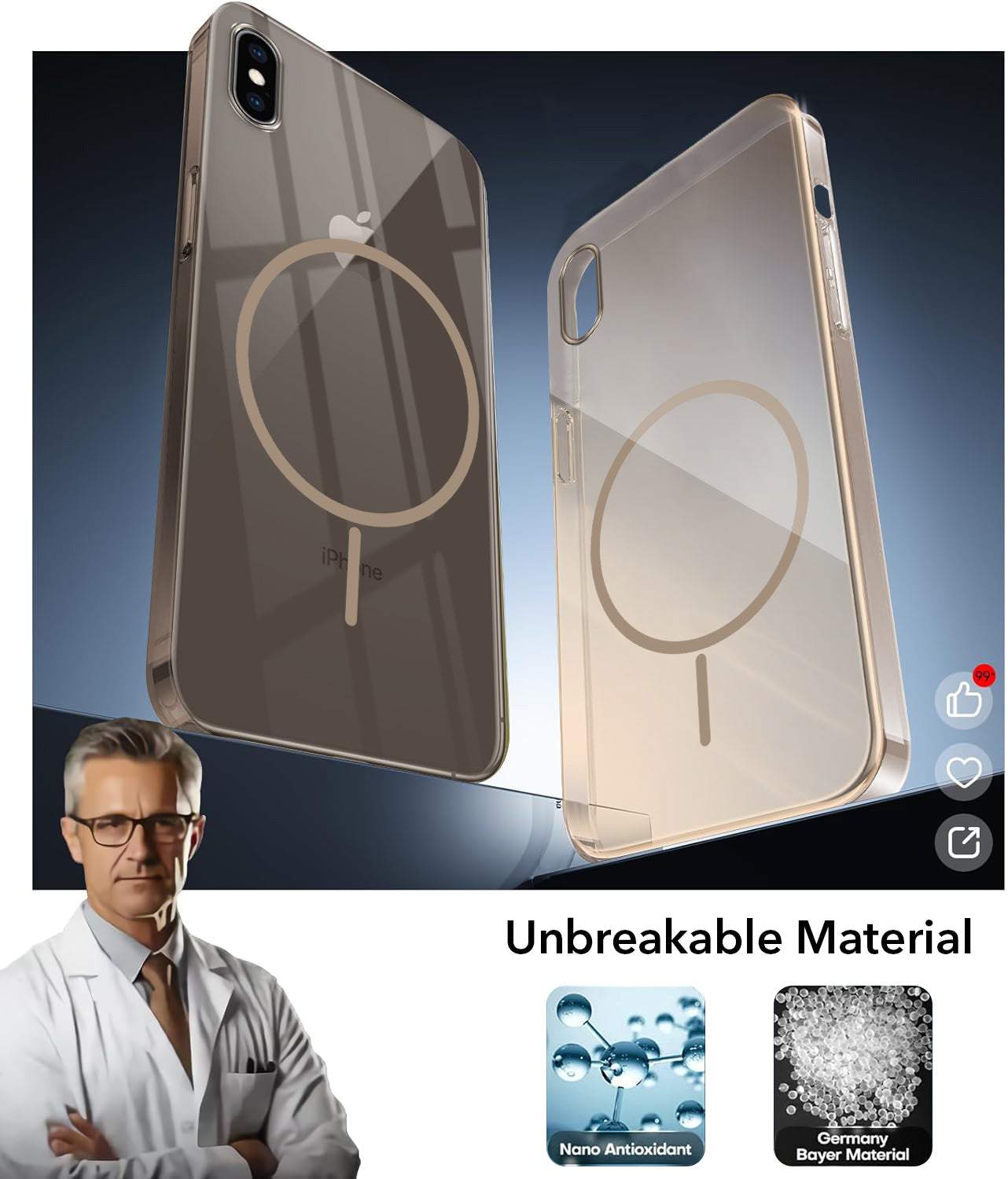 For Apple iPhone Xs Back Cover Case (Crystal Clear Case | MagSafe Wireless Charging Support | Hard Anti Yellow | Camera Protection Bump)