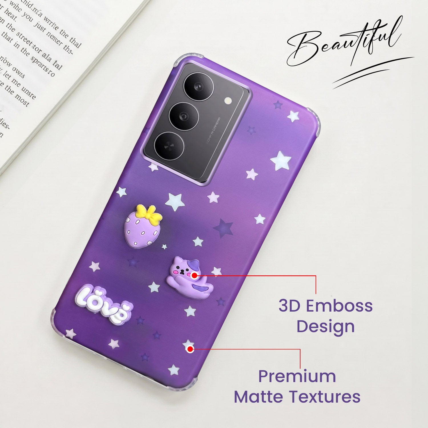 For Realme 14X Back Cover Case (3D Cute Cartoons | Hard Back Side Soft | Matte Premium Finish | HD Printing)