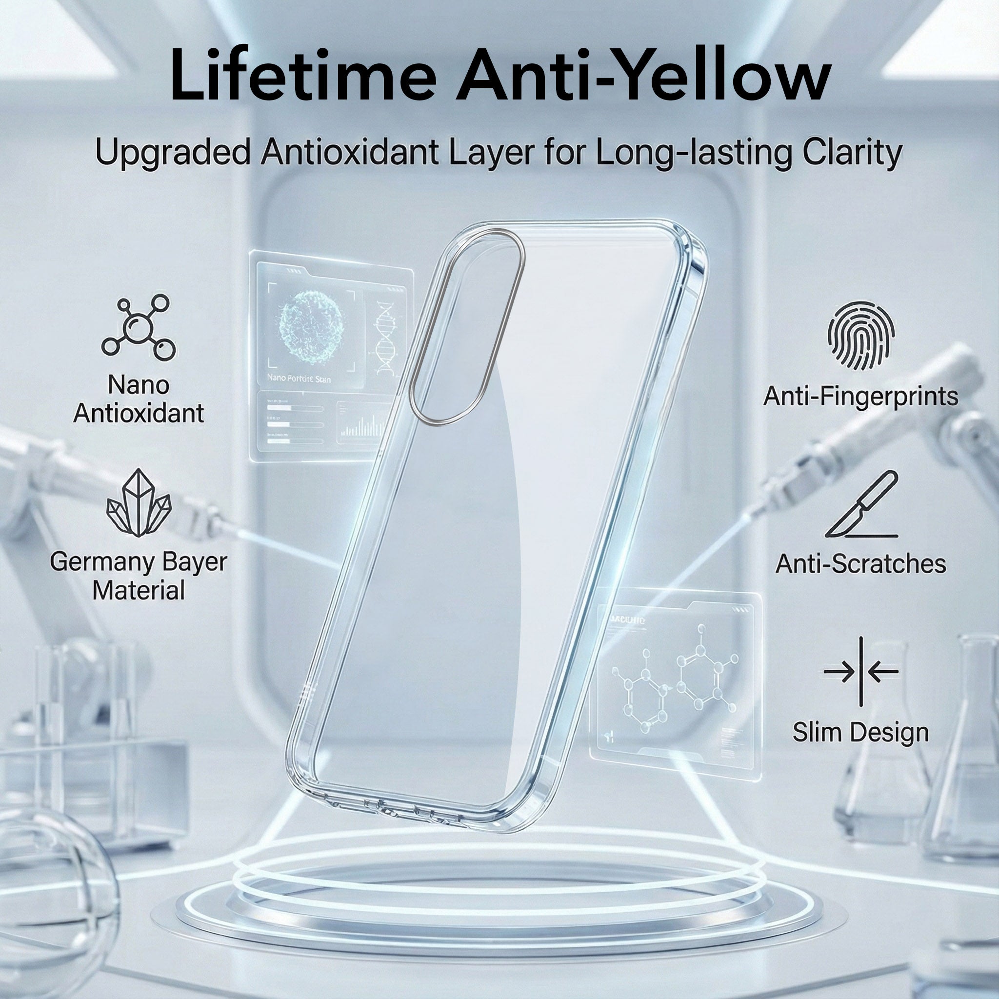 For Vivo V70 FE Combo with Back Cover and 9H Tempered Glass (Lifetime Anti-Yellow | Sleek Hard Crystal | Oleophobic Coating Screen Glass)