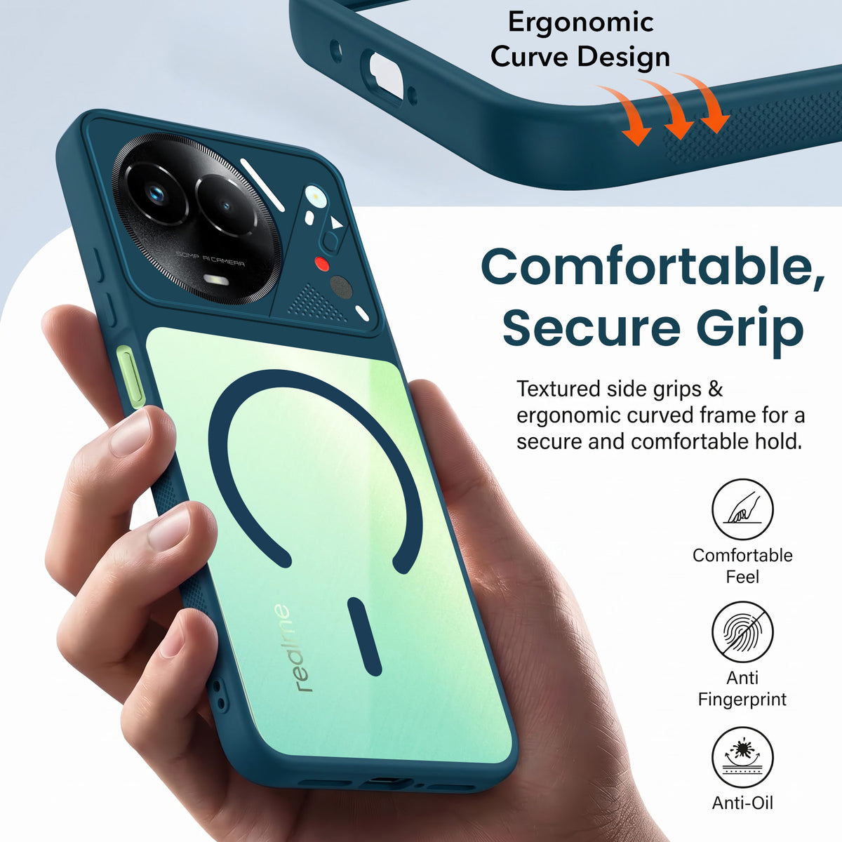 For Realme C67 Back Cover Case Lifetime Anti-Yellow Clear (Camera Protection | Side Grip | Wireless MagSafe Compatible)