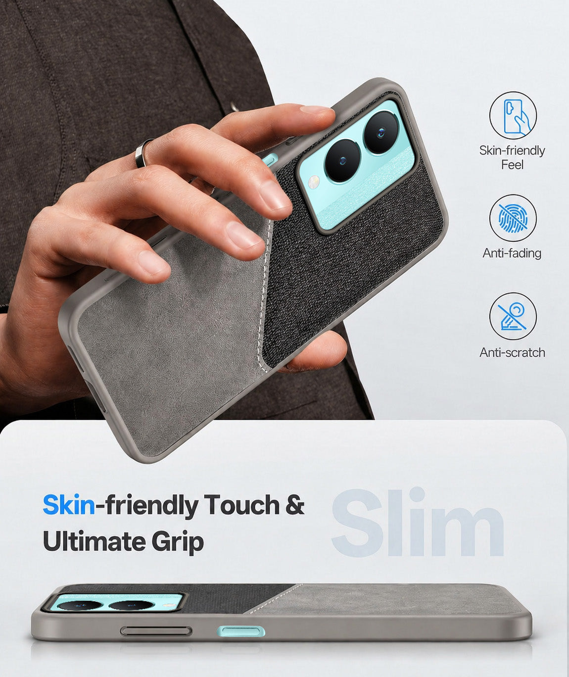 For Vivo Y28 5G Back Cover Case (Dual PU Leather Stitch | Professional Minimalist | Soft and Flexible)