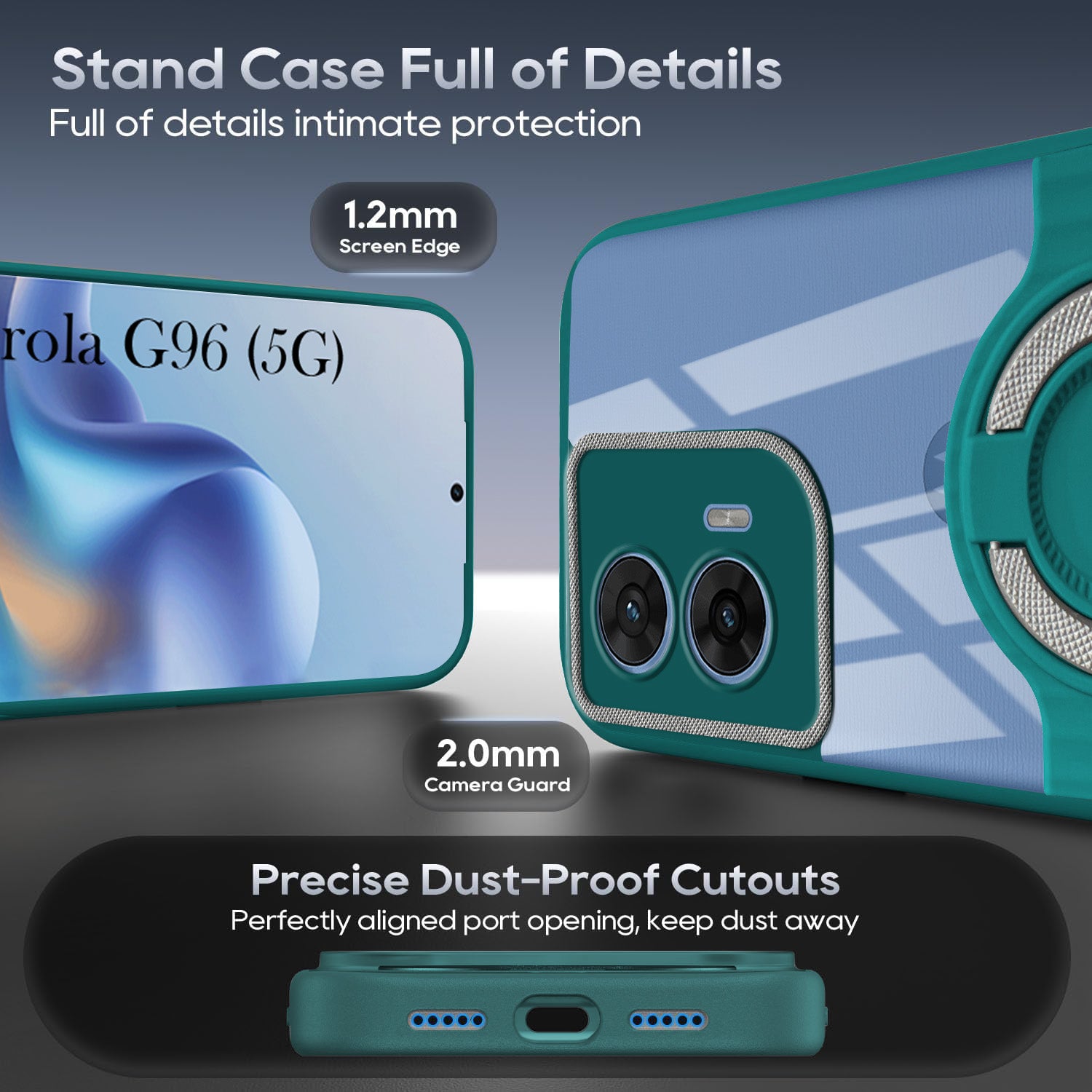 For Motorola Moto G96 Back Cover Case with stand (Built-in Ring Holder Kickstand | Lifetime Anti Yellow | Camera Protection)