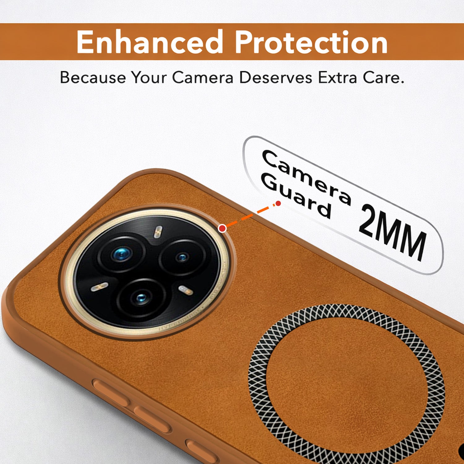 For Realme 14 Pro Plus 5G Back Cover Case Leather Finish (MagSafe Compatible Wireless Charging | Soft Touch | Camera Bump Protection)