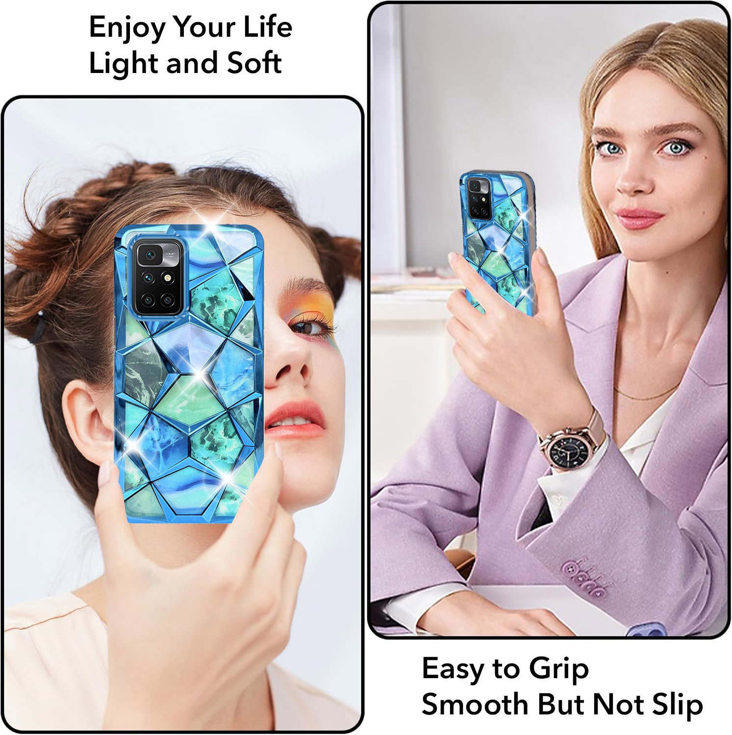 For Xiaomi Mi Redmi 10 Prime Back Cover Case (Dual Design Glitter Sparkle and Detachable Diamond Print Case | Soft and Flexible)