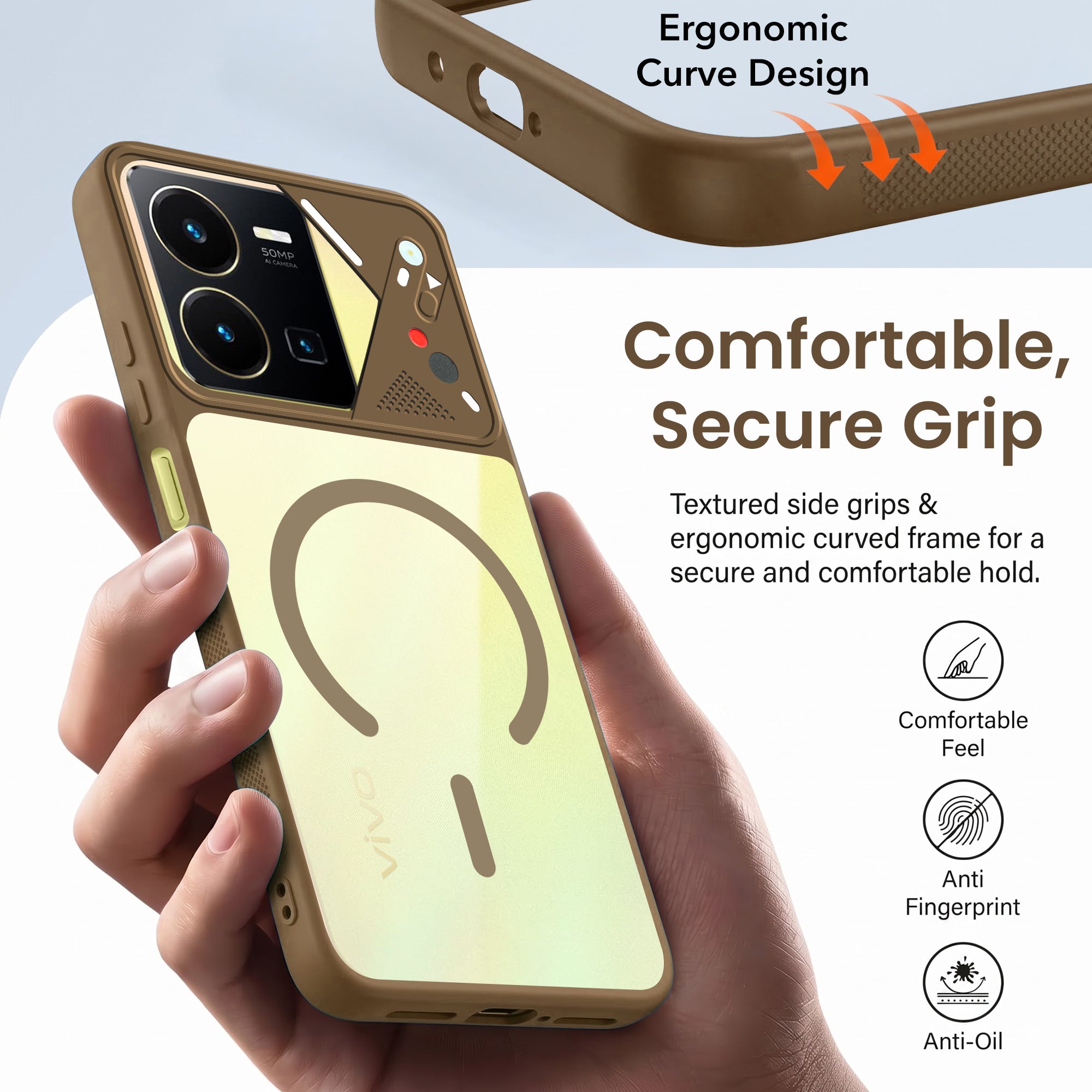 For Vivo Y35 Back Cover Case Lifetime Anti-Yellow Clear (Camera Protection | Side Grip | Wireless MagSafe Compatible)
