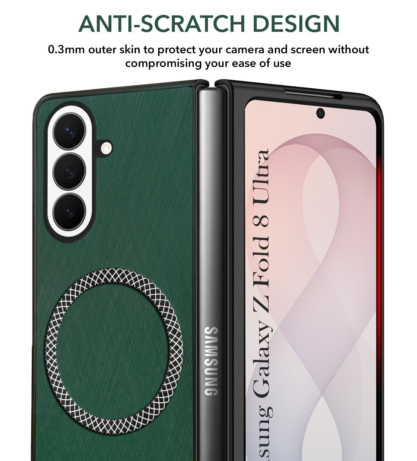 For Samsung Galaxy Z Fold 8 Ultra Back Cover Case Leather Finish (MagSafe Wireless Charging Compatible | Sleek and Professional)