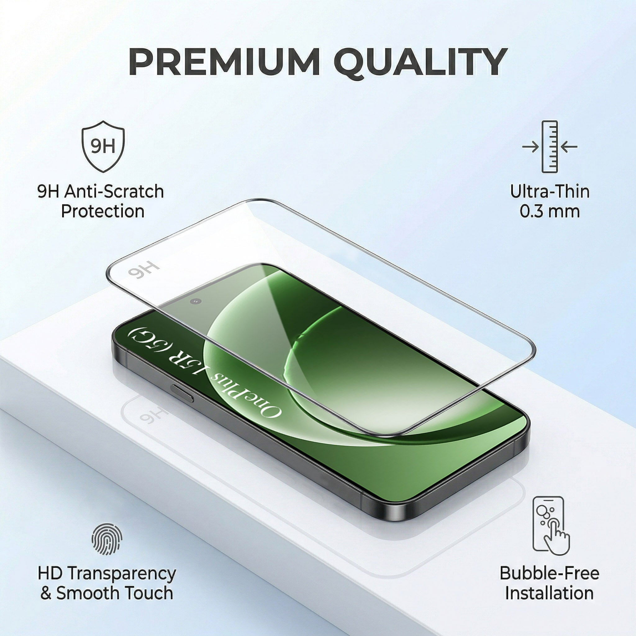For OnePlus 15R Combo with Back Cover and 9H Tempered Glass (Lifetime Anti-Yellow | Crystal Clear Shockproof | Oleophobic Coating Screen Glass)