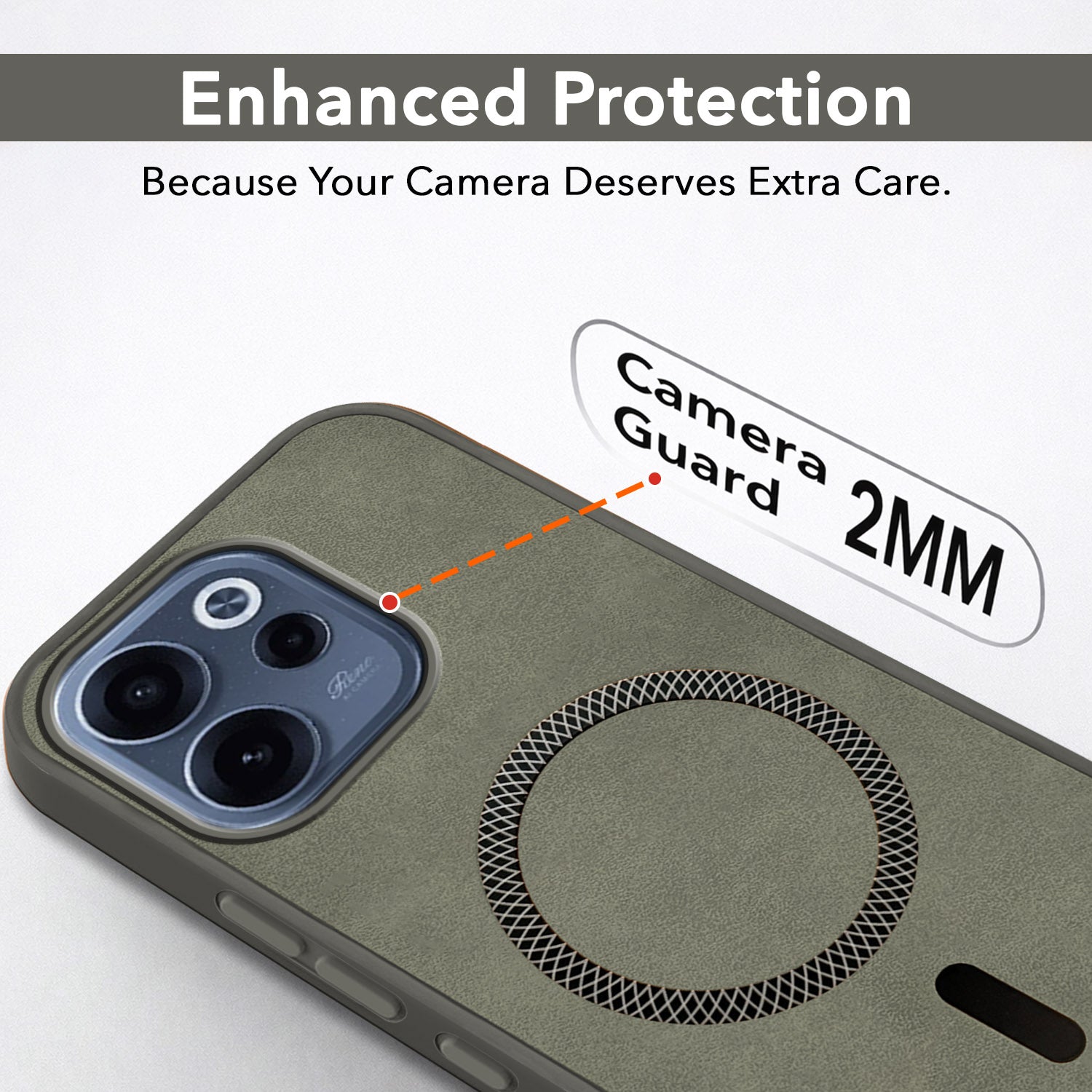 For Oppo Reno 15c Back Cover Case Leather Finish (MagSafe Compatible Wireless Charging | Soft Touch | Camera Bump Protection)