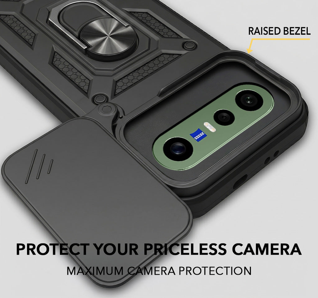 For Vivo X300 FE Back Cover Case Hybrid Armor (Sliding Shutter Camera Protection | Polycarbonate |Ring Holder Kickstand)