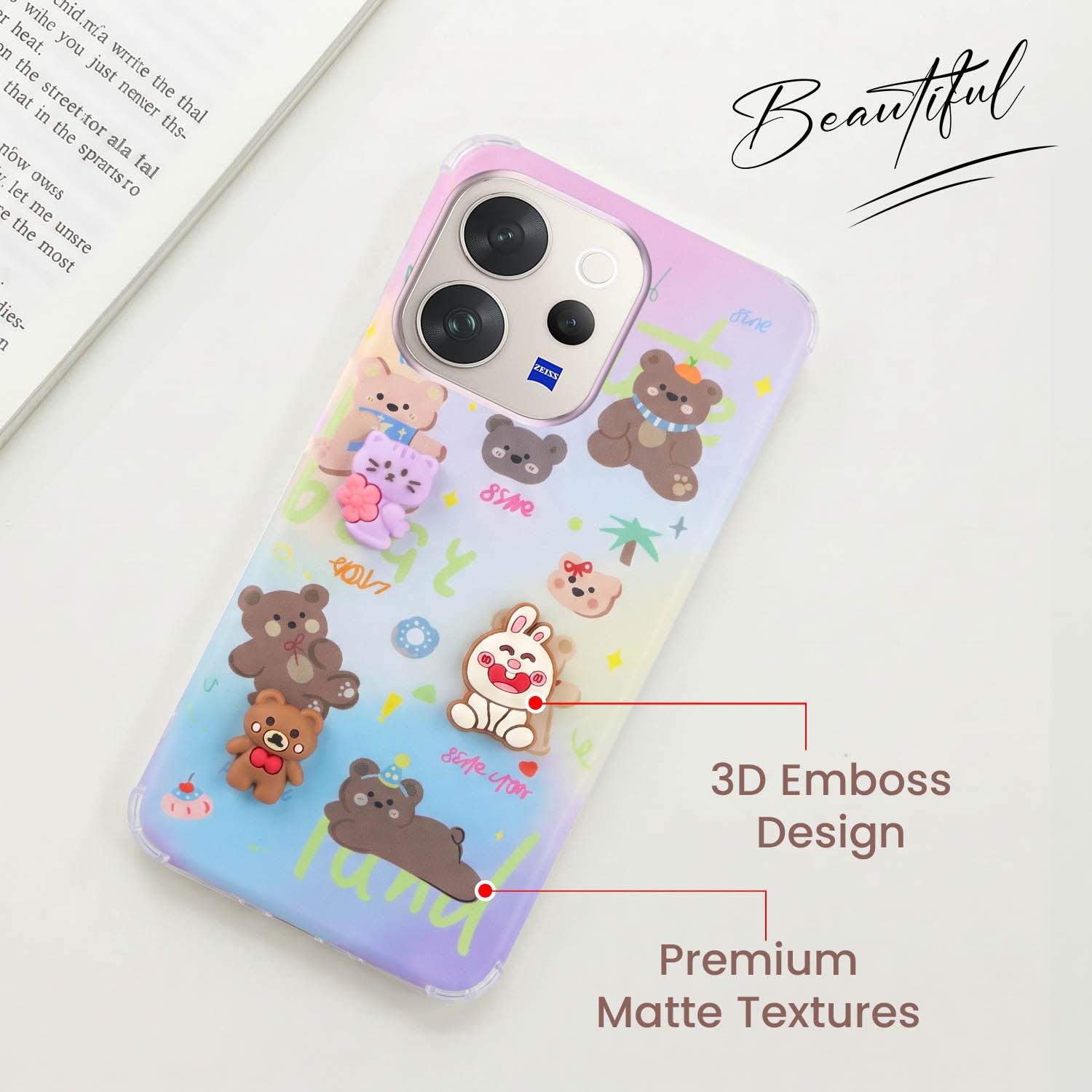 For Vivo V70 | Vivo V70 Elite 5G Back Cover Case (3D Cute Cartoons | Hard Back Side Soft | Matte Premium Finish | HD Printing)