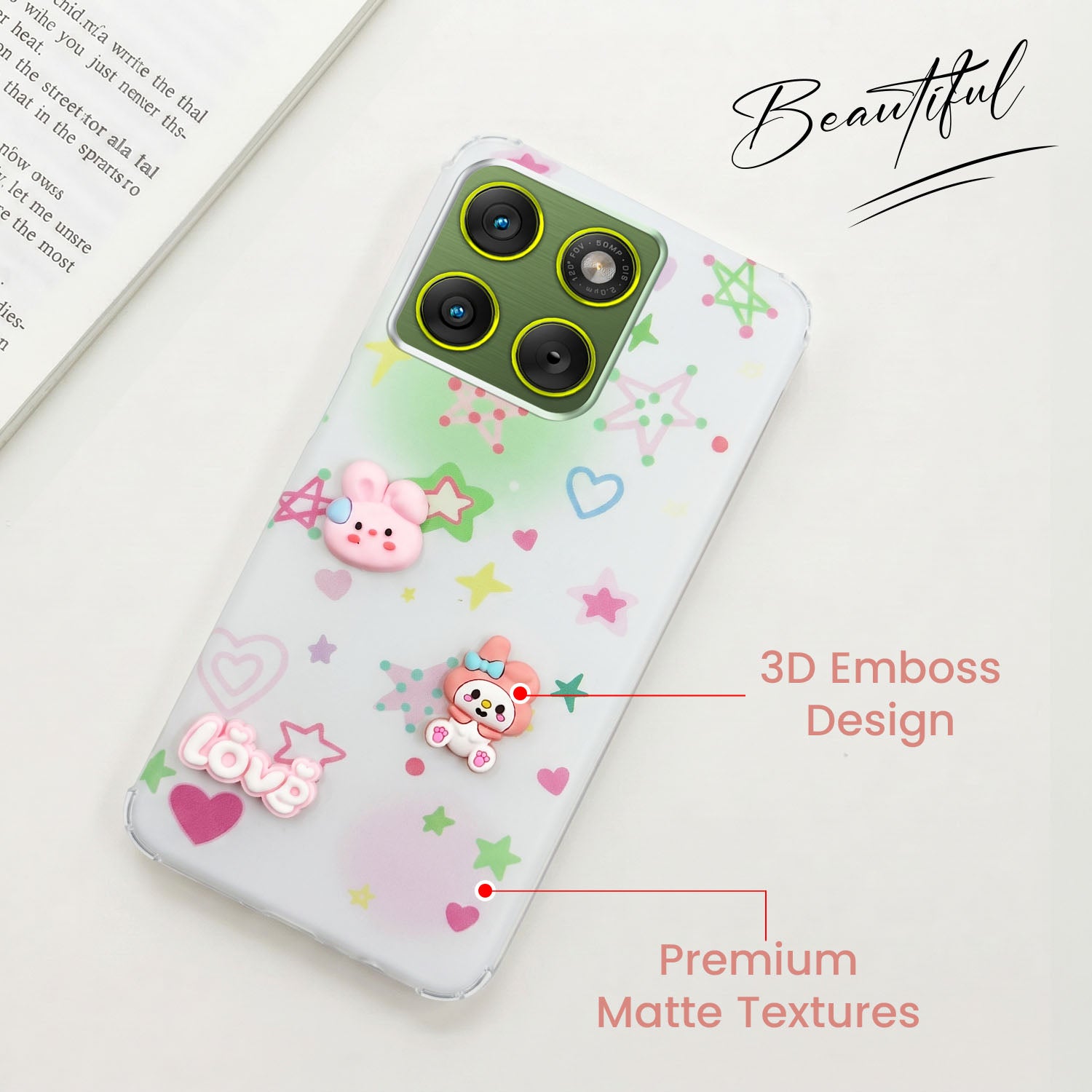 For Motorola Moto Edge 70 Back Cover Case (3D Cute Cartoons | Hard Back Side Soft | Matte Premium Finish | HD Printing)