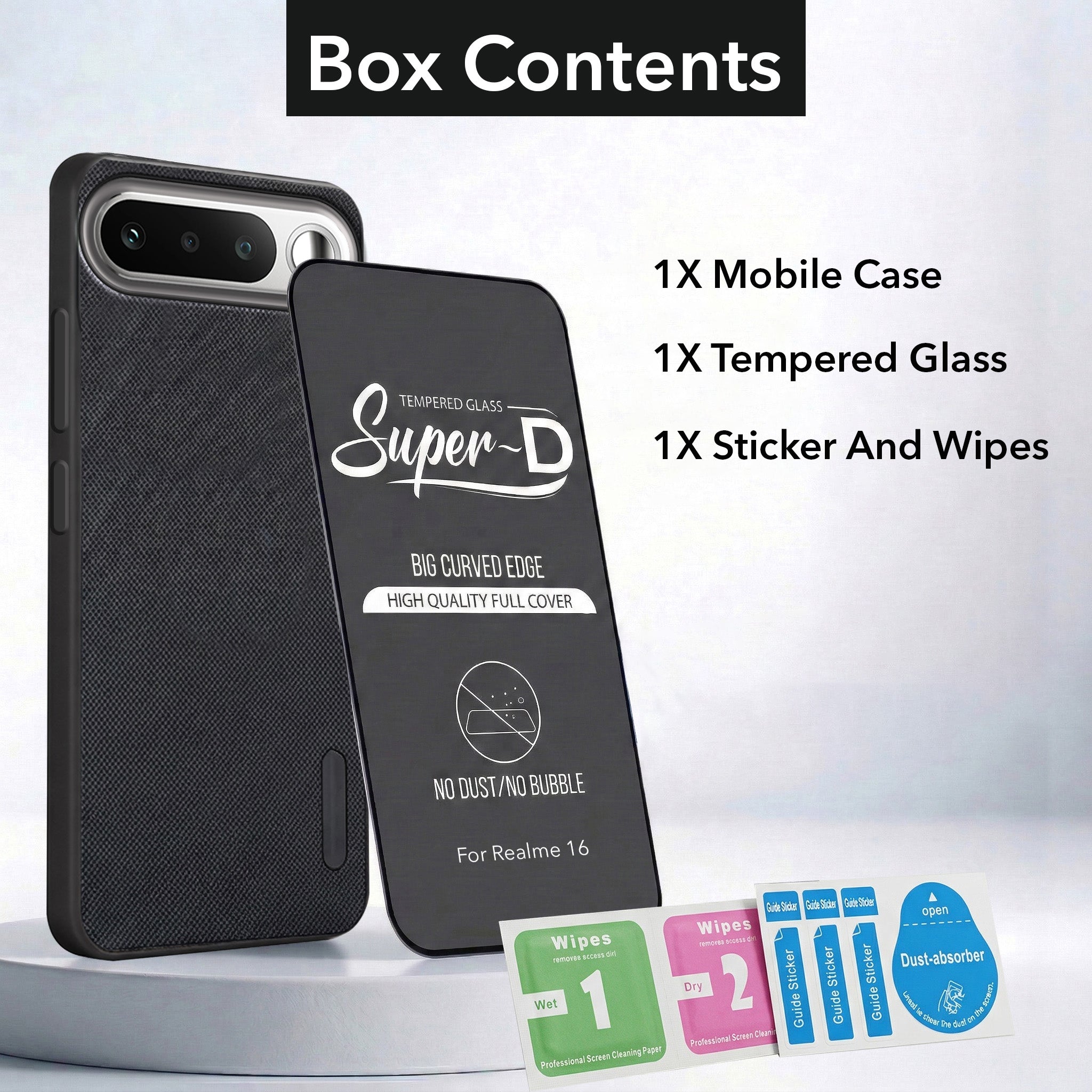 For Realme 16 Combo with Back Cover and 9H Tempered Glass (Textured Grip Design | Micro-Fiber Cloth Inside | Oleophobic Coating Screen Glass)