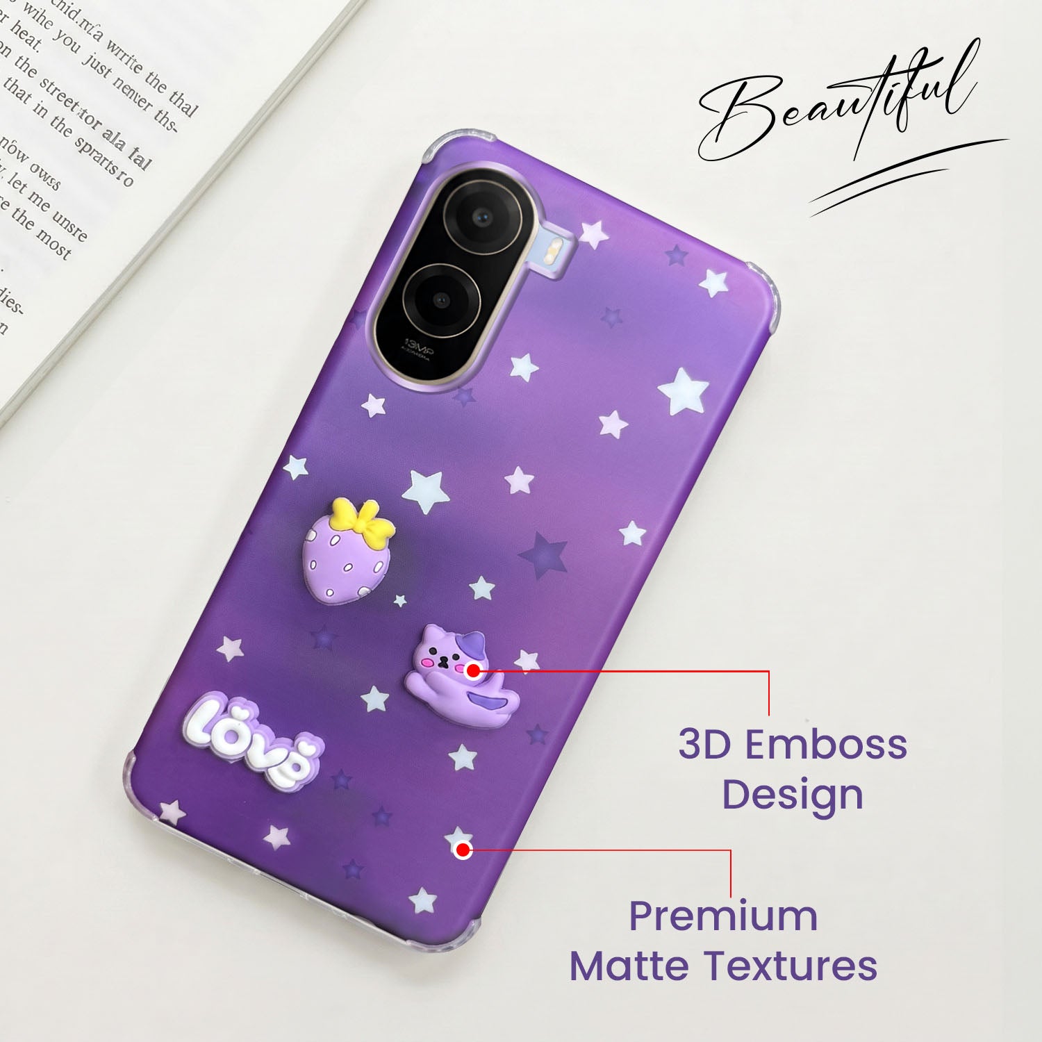 For Poco C85x 5G Back Cover Case (3D Cute Cartoons | Hard Back Side Soft | Matte Premium Finish | HD Printing)