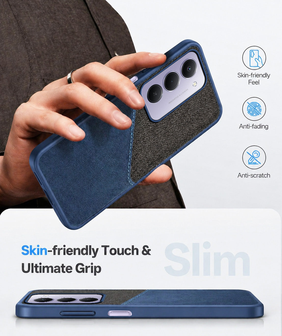 For Redmi 15 Back Cover Case (Dual PU Leather Stitch | Professional Minimalist | Soft and Flexible)