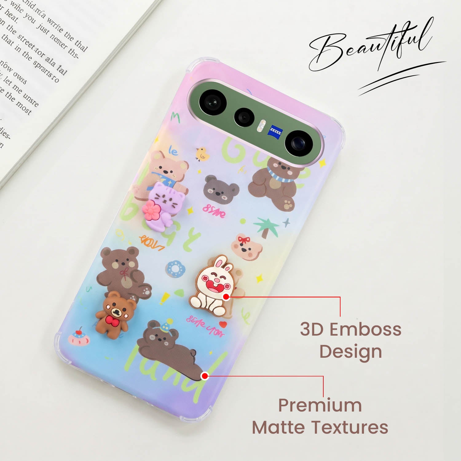 For Vivo X300 FE Back Cover Case (3D Cute Cartoons | Hard Back Side Soft | Matte Premium Finish | HD Printing)