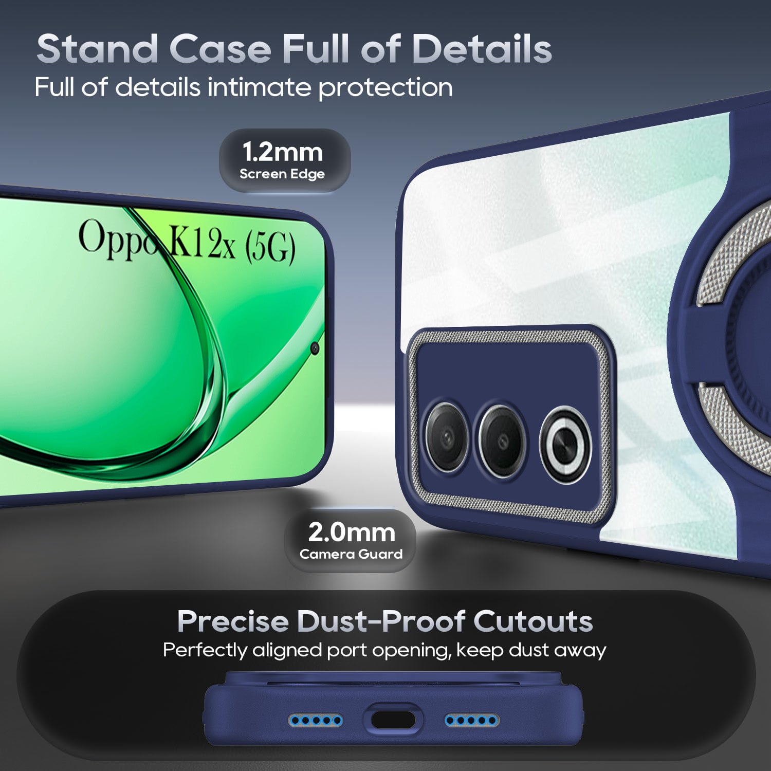 For Oppo K12x 5G Back Cover Case with stand (Built-in Ring Holder Kickstand | Lifetime Anti Yellow | Camera Protection)