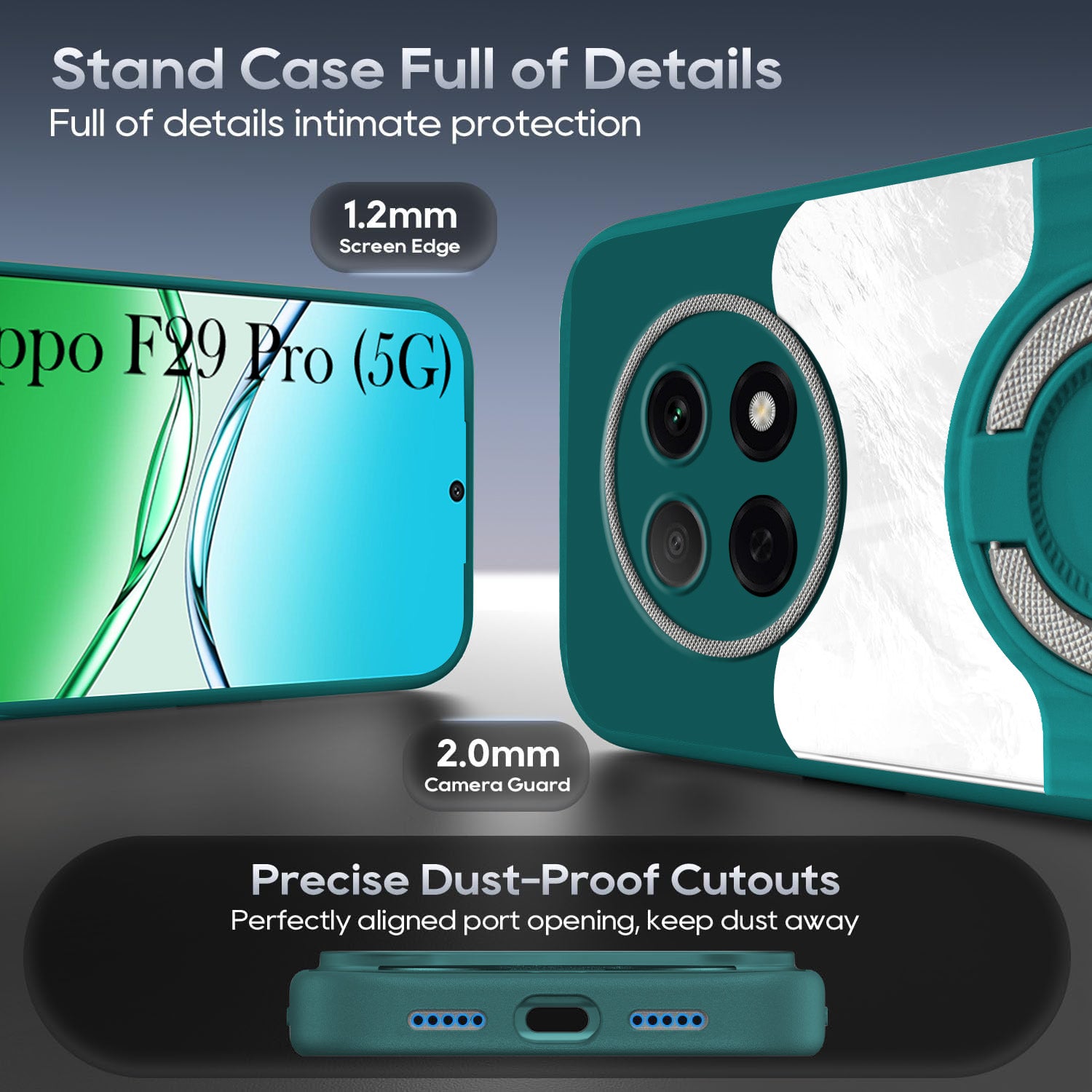 For Oppo F29 Pro Back Cover Case with stand (Built-in Ring Holder Kickstand | Lifetime Anti Yellow | Camera Protection)