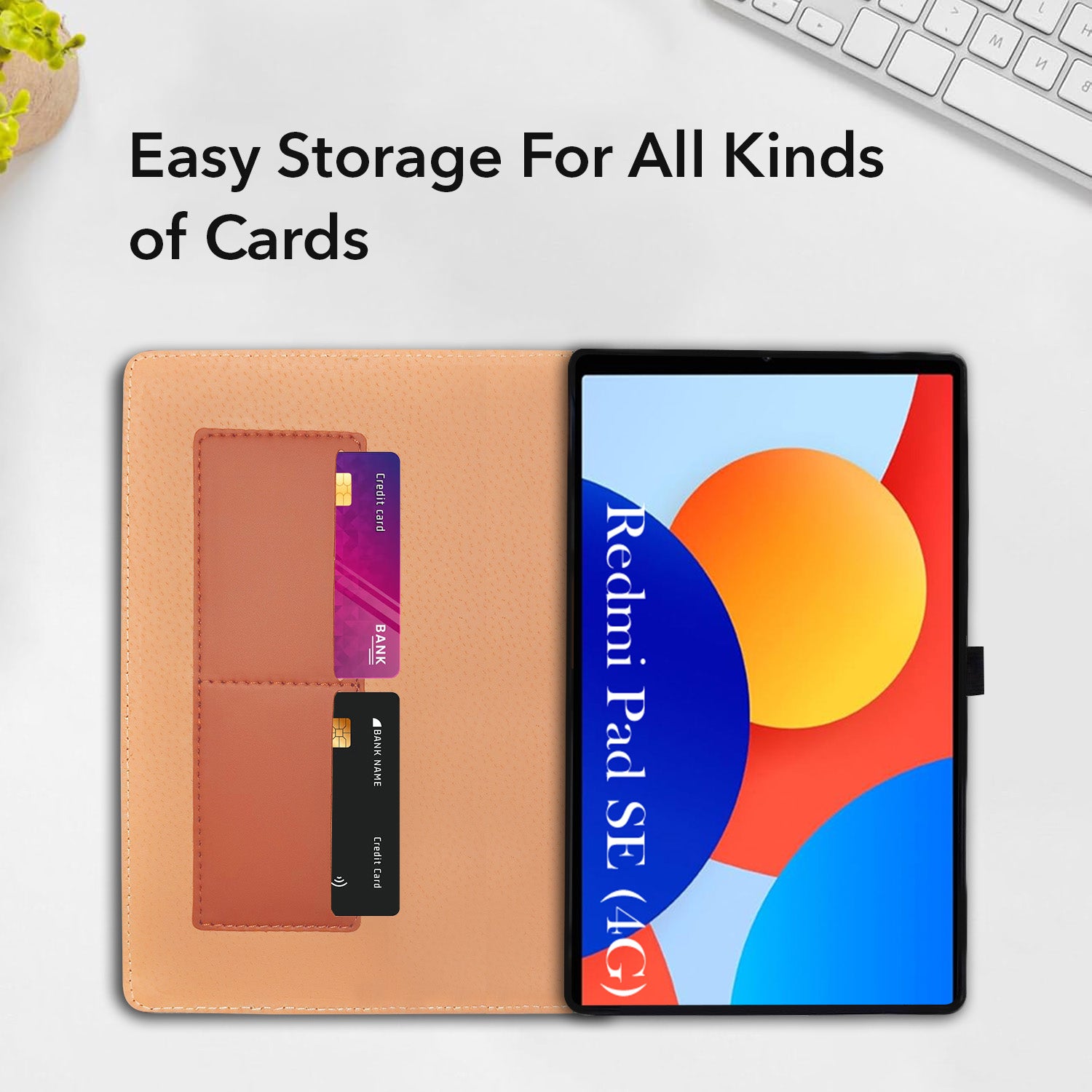 For Redmi Pad SE 4G 8.7 Inch 220233L2G Flip Cover Folio Cover (PU Matte Leather | Multi-Angle Smart Stand | Card Storage Slots | Silicone Back Pouch)