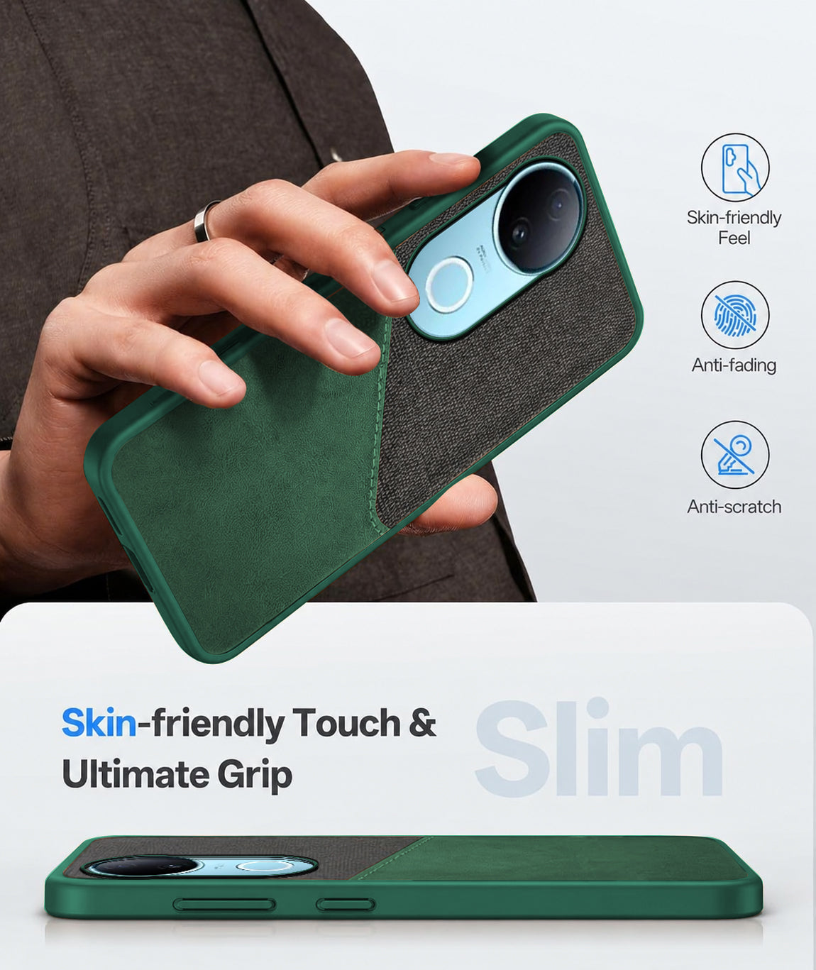 For Vivo iQOO Z10R Back Cover Case (Dual PU Leather Stitch | Professional Minimalist | Soft and Flexible)