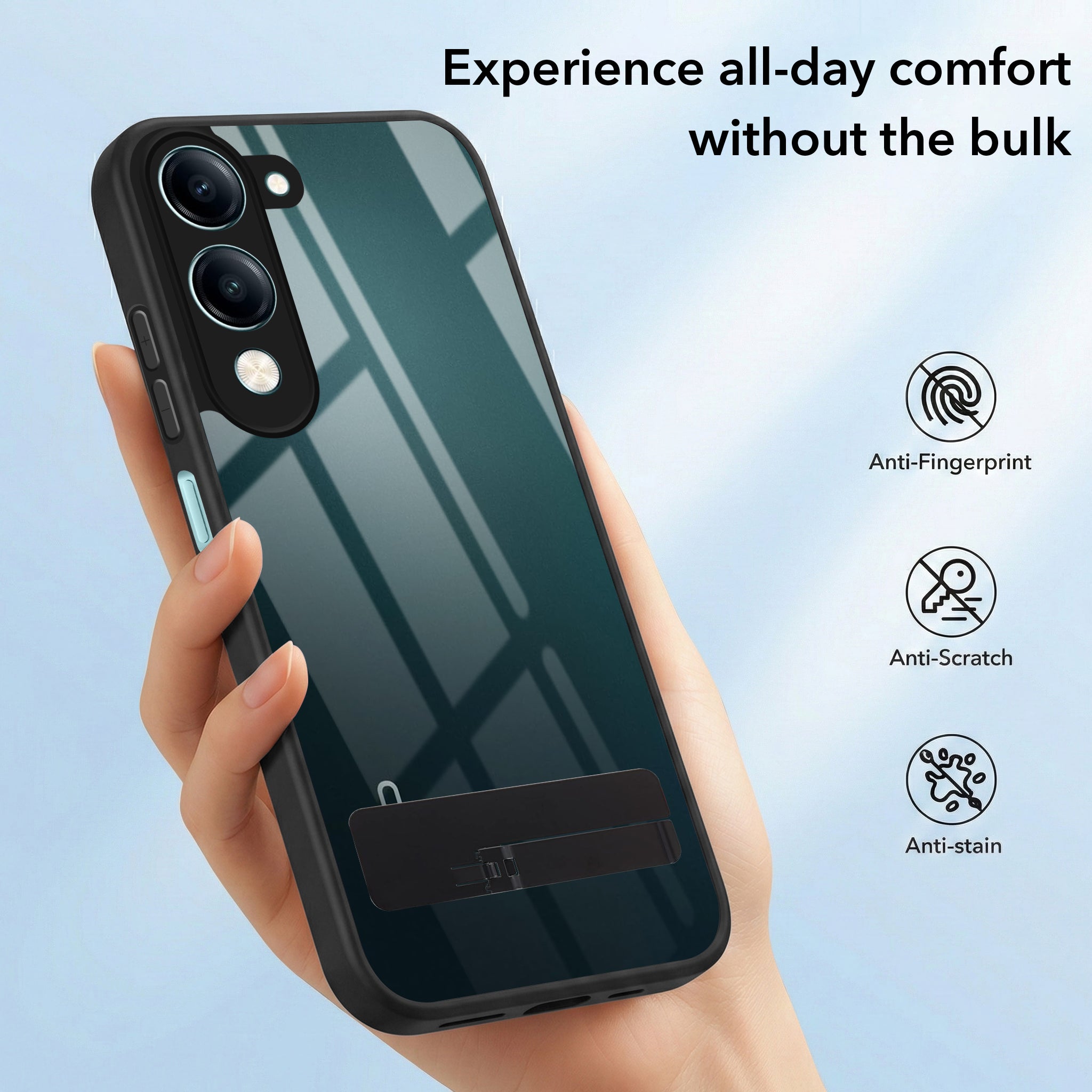 For Vivo Y19 | Vivo Y19e | Vivo T4 Lite Back Cover Case (Built-in Stand | Lifetime Anti Yellow | Kickstand Shockproof | Camera Protection | MagSafe Compatible)
