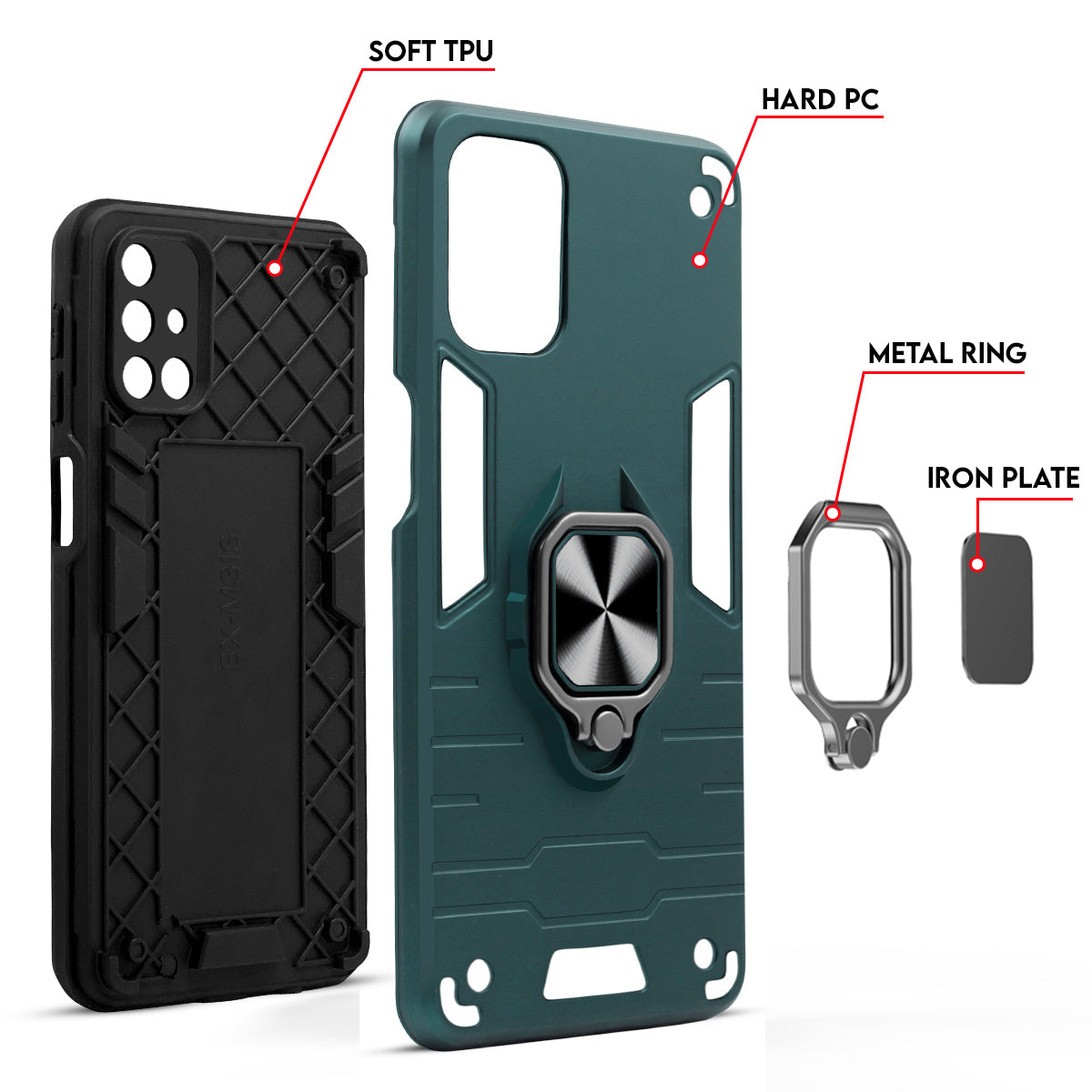 For Infinix Hot 60i 5G Back Cover Case Hybrid Armor (Shockproof Dual Layer Polycarbonate |Ring Holder Kickstand)