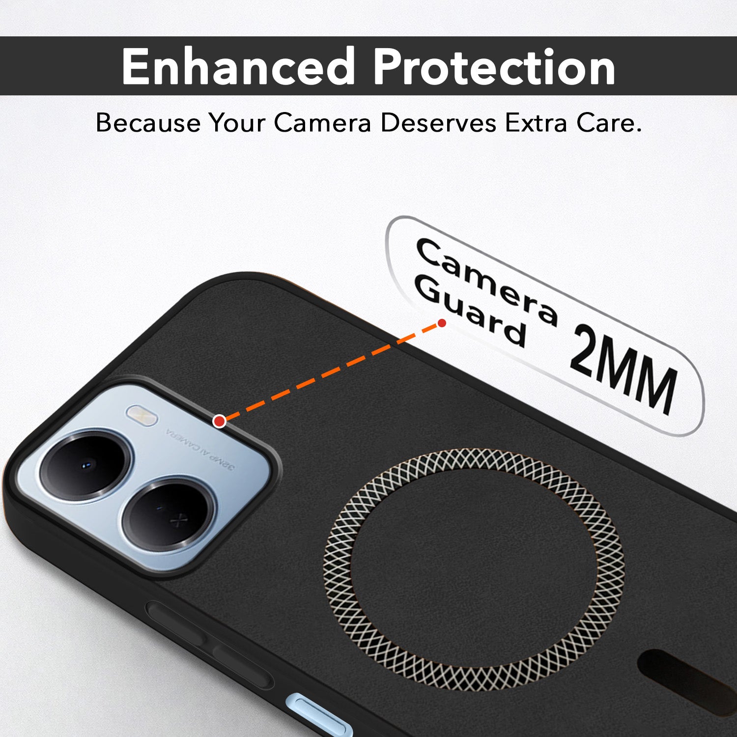 For Redmi 15A 5G Back Cover Case Leather Finish (MagSafe Compatible Wireless Charging | Soft Touch | Camera Bump Protection)