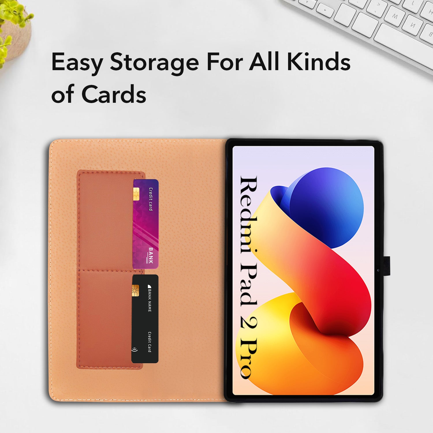 For Redmi Pad 2 Pro 12.1 Inch 25099RP13G/2509BRP2DG Flip Cover Folio Cover (PU Leather | Multi-Angle Smart Stand | Card Storage Slots | Silicone Back Pouch)