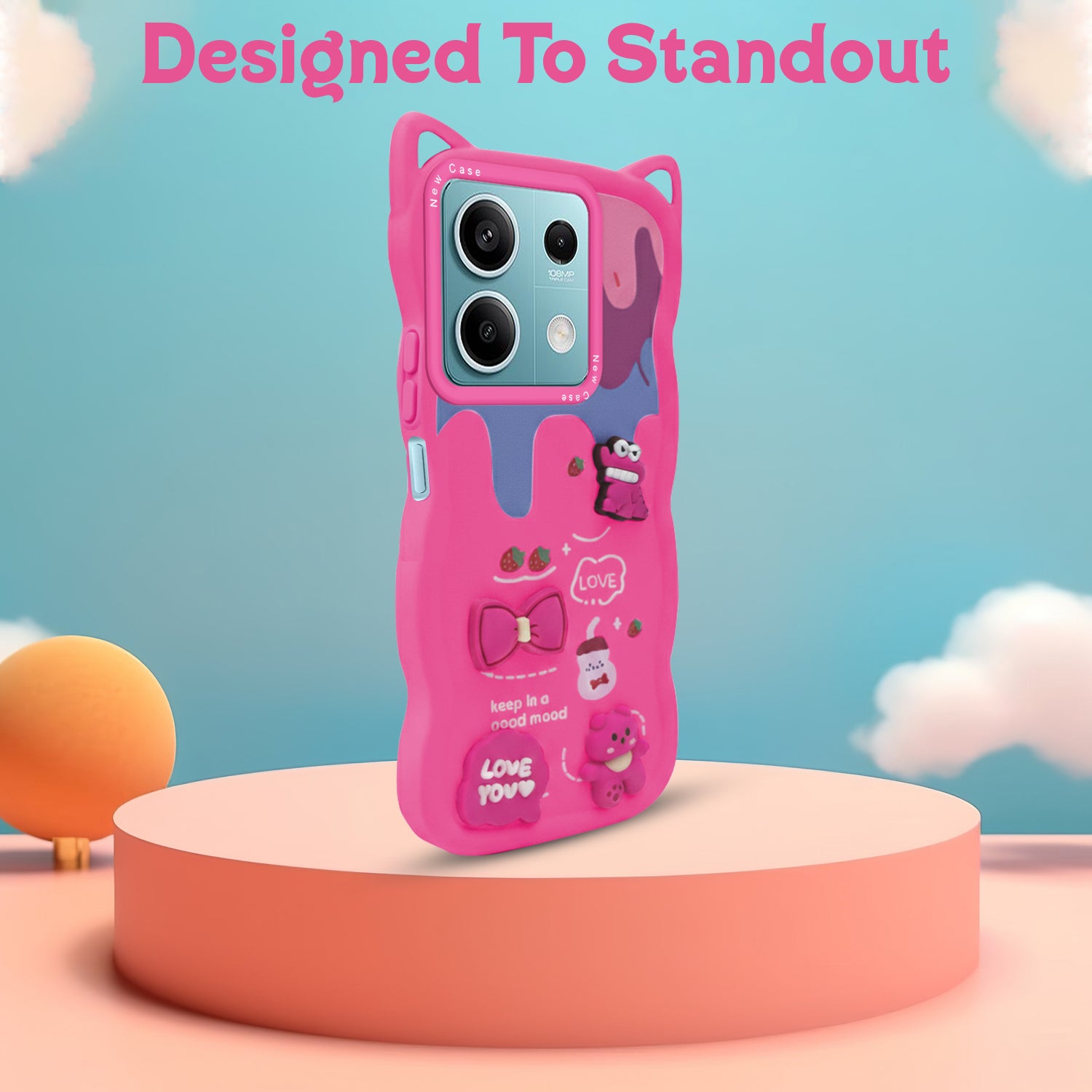 For Xiaomi Redmi Note 13 5G Back Case Cover Strap (3D embossed Figures | Strap Holder | 360* Soft Cushion with Camera Bump)