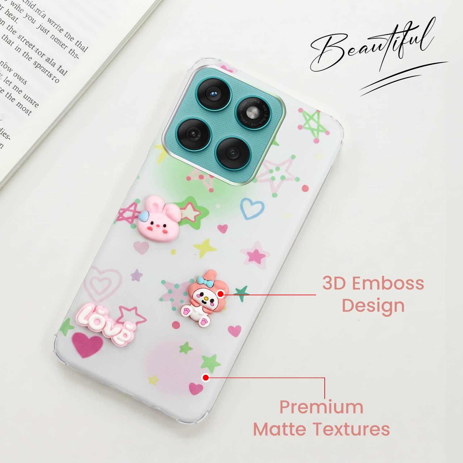For Motorola Moto Edge 60 Fusion Back Cover Case (3D Cute Cartoons | Hard Back Side Soft | Matte Premium Finish | HD Printing)