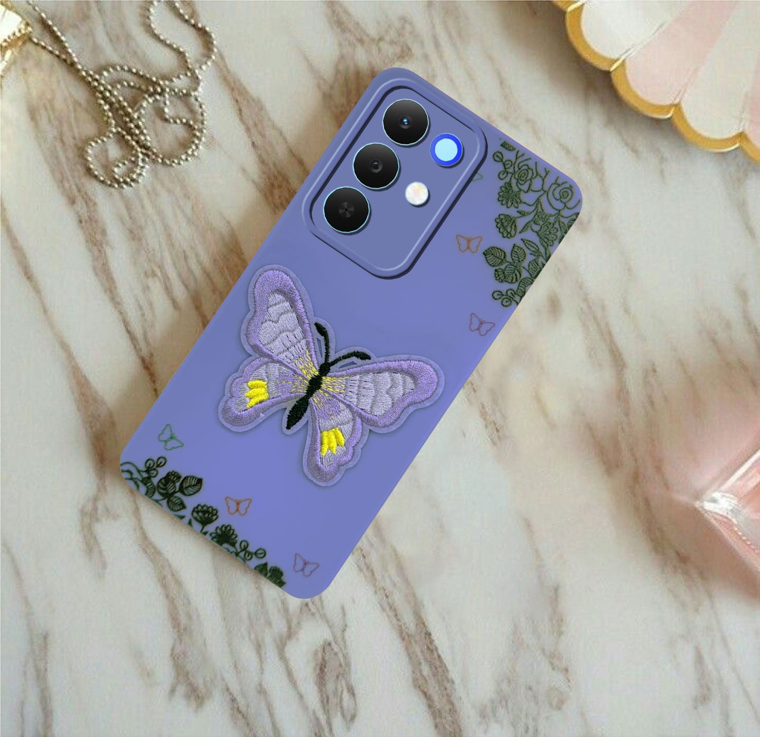 For Realme 15X Back Cover Case (Soft Butterfly Embroidery | Women Teen Girls | Camera Protection| Matte Silicone)