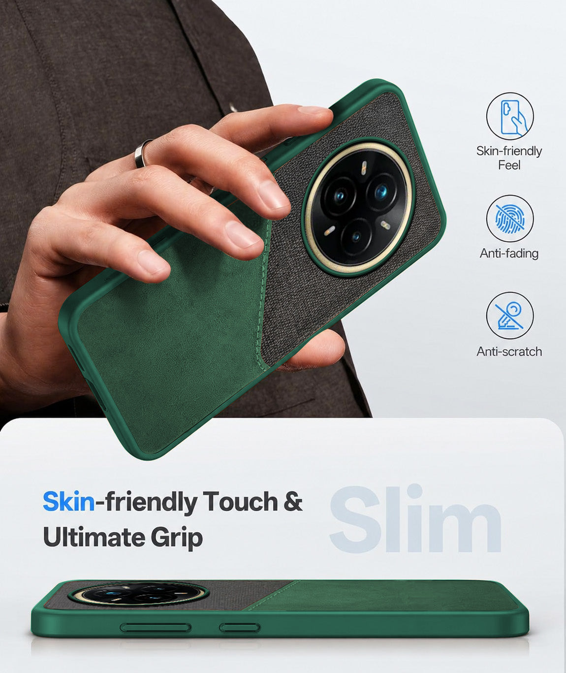 For Realme 14 Pro Plus Back Cover Case (Dual PU Leather Stitch | Professional Minimalist | Soft and Flexible)