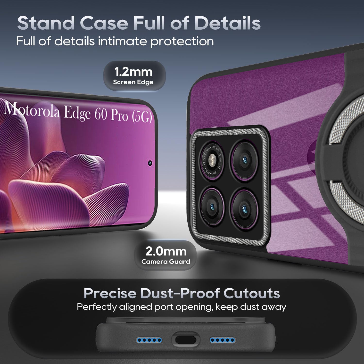 For Motorola Moto Edge 60 Pro Back Cover Case with stand (Built-in Ring Holder Kickstand | Lifetime Anti Yellow | Camera Protection)