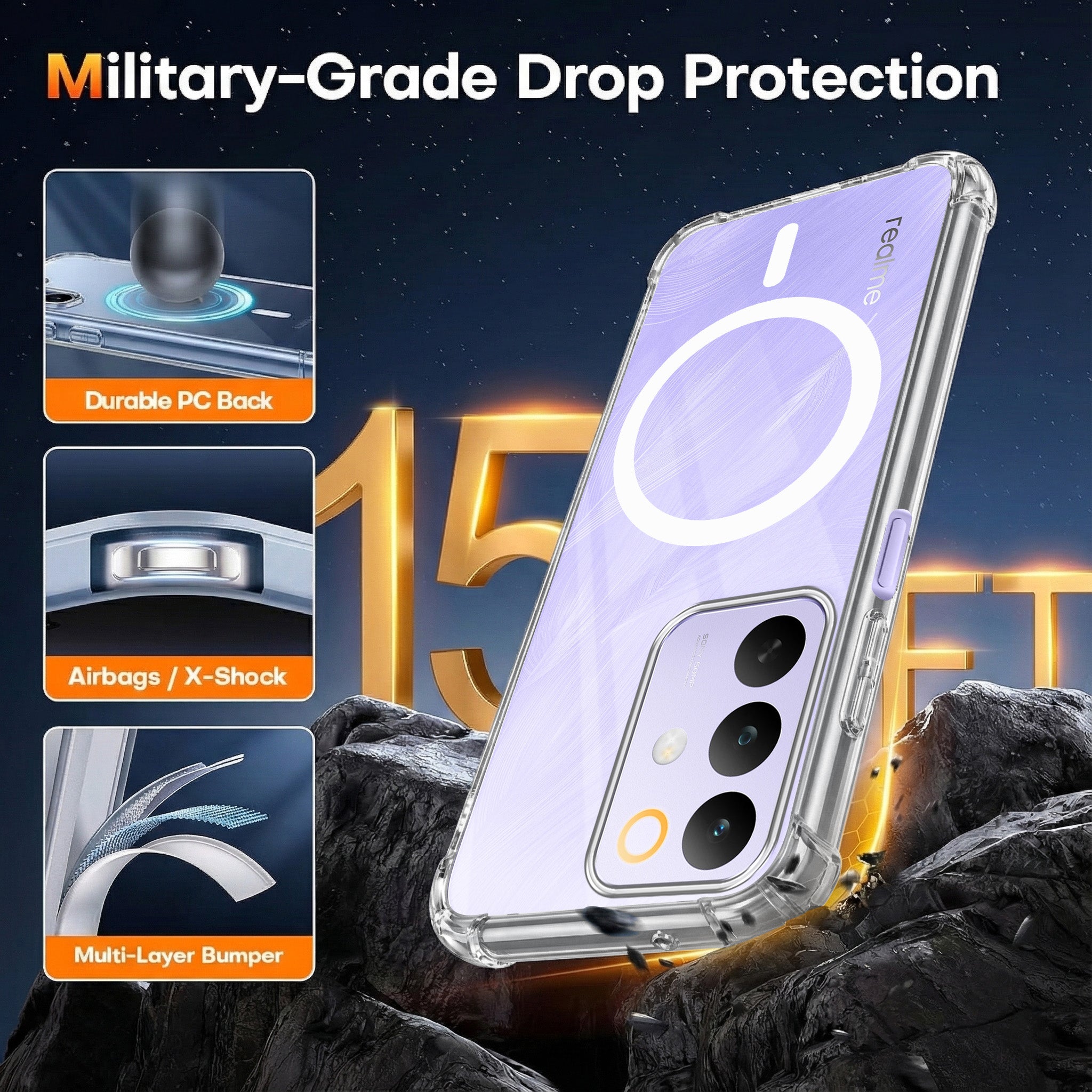For Realme C85 5G | Realme Narzo 90x Back Cover Shockproof Crystal-Clear (Magsafe Wireless Support | Drop & Camera Protection | Hard Polycarbonate)