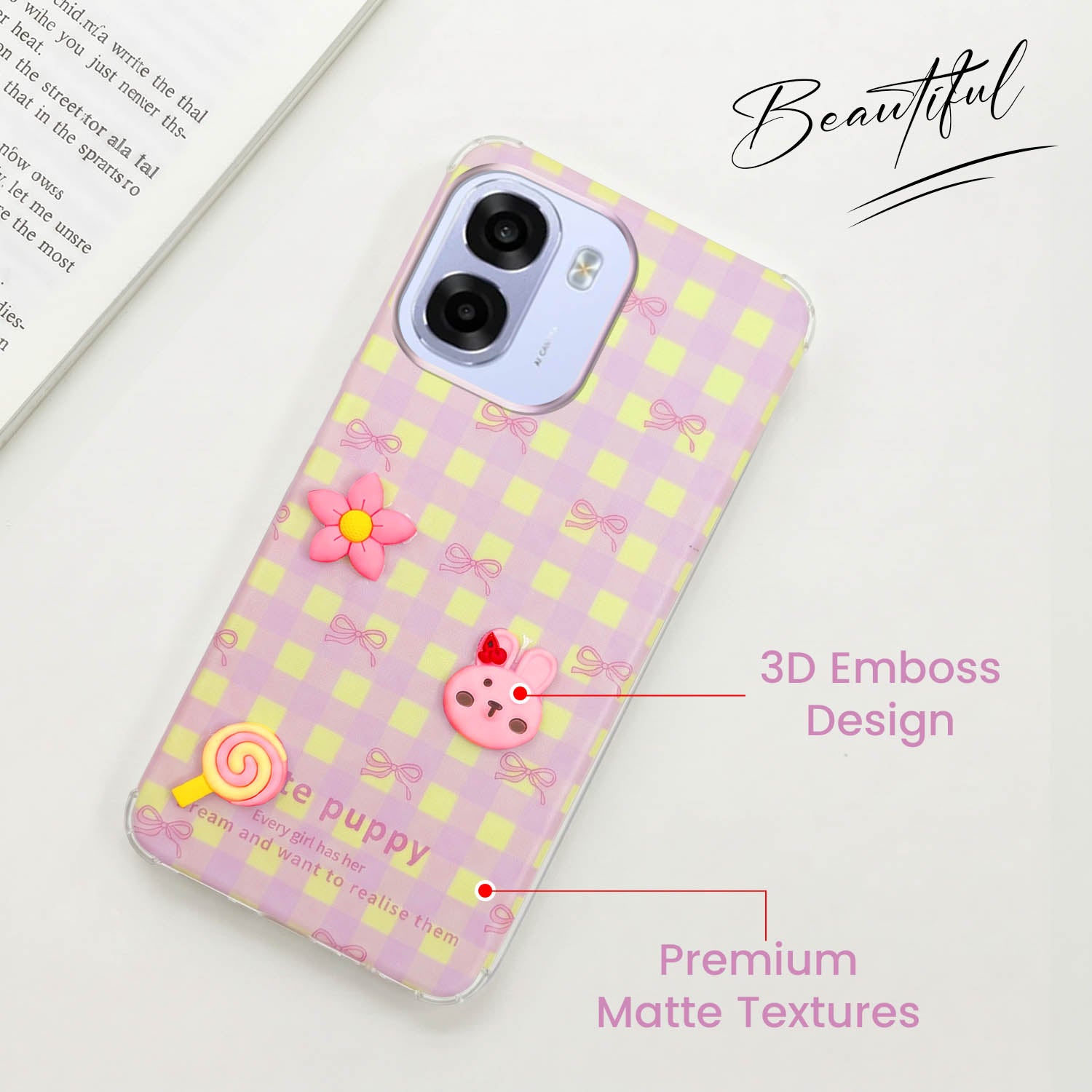 For Oppo K14x 5G Back Cover Case (3D Cute Cartoons | Hard Back Side Soft | Matte Premium Finish | HD Printing)