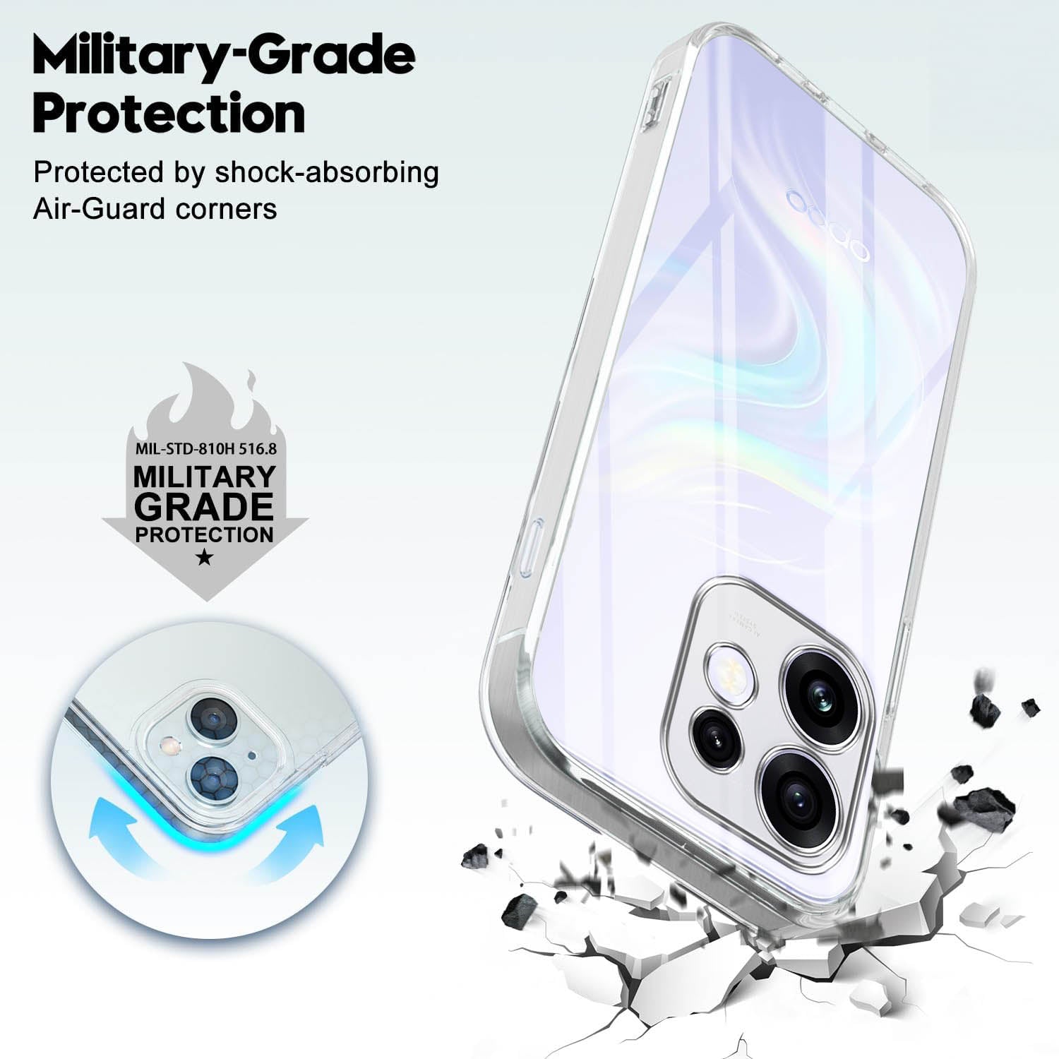 For Oppo Reno 16 Back Cover Case Silicone (Clear Shockproof Case with Camera Protection | Soft and Flexible | Transparent)