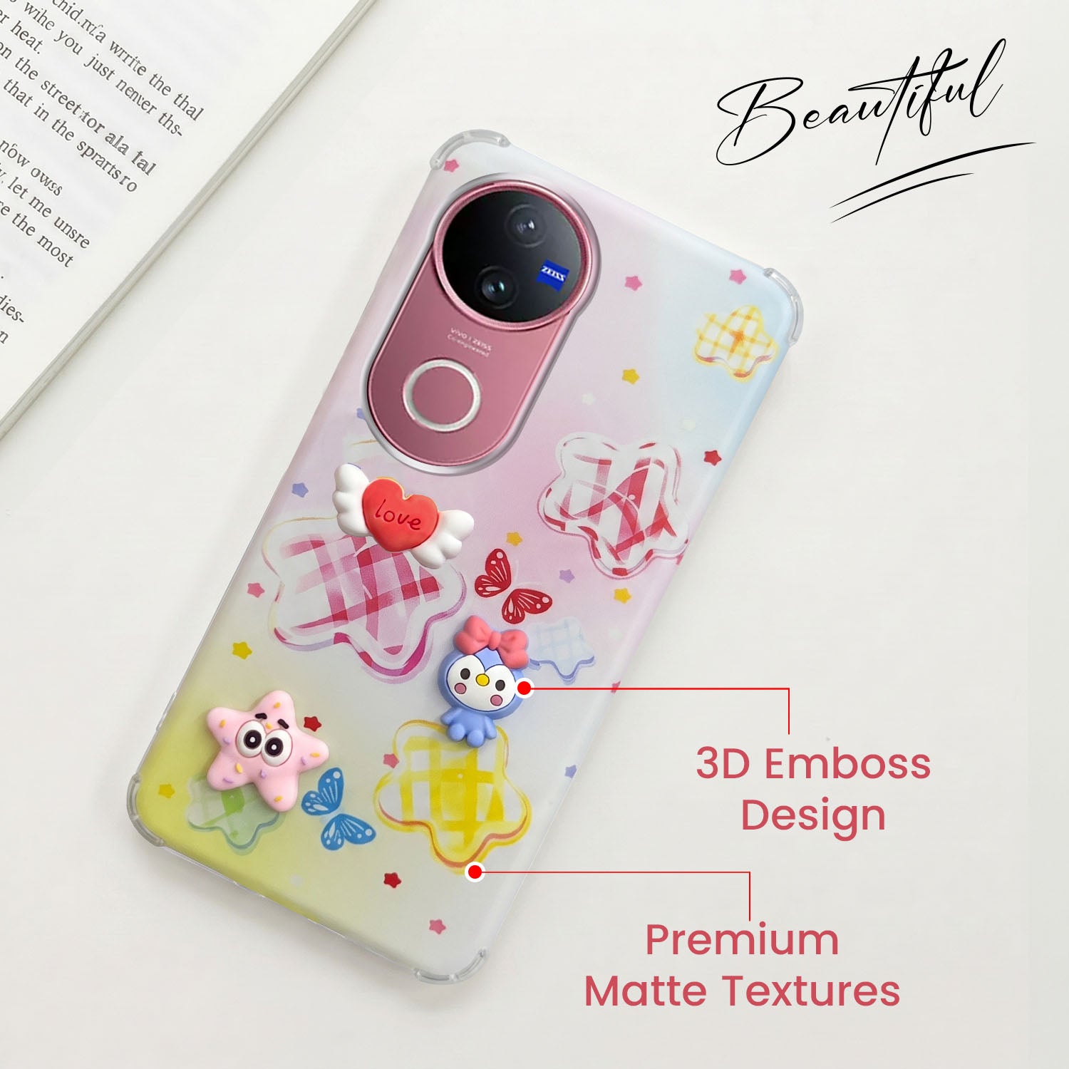For Vivo V50 | Vivo V50e Back Cover Case (3D Cute Cartoons | Hard Back Side Soft | Matte Premium Finish | HD Printing)