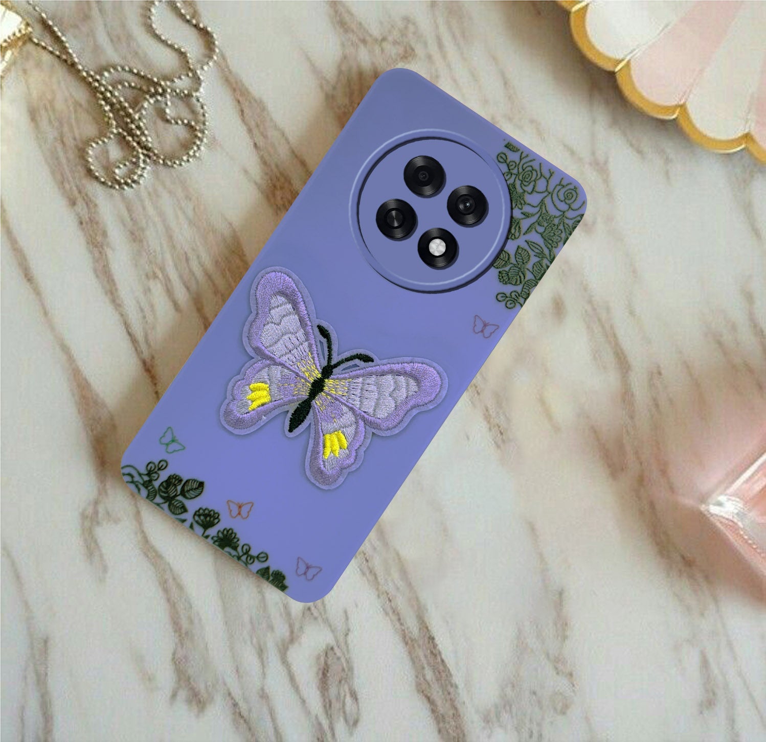 For Oppo F31 Pro Plus Back Cover Case (Soft Butterfly Embroidery | Women Teen Girls | Camera Protection| Matte Silicone)