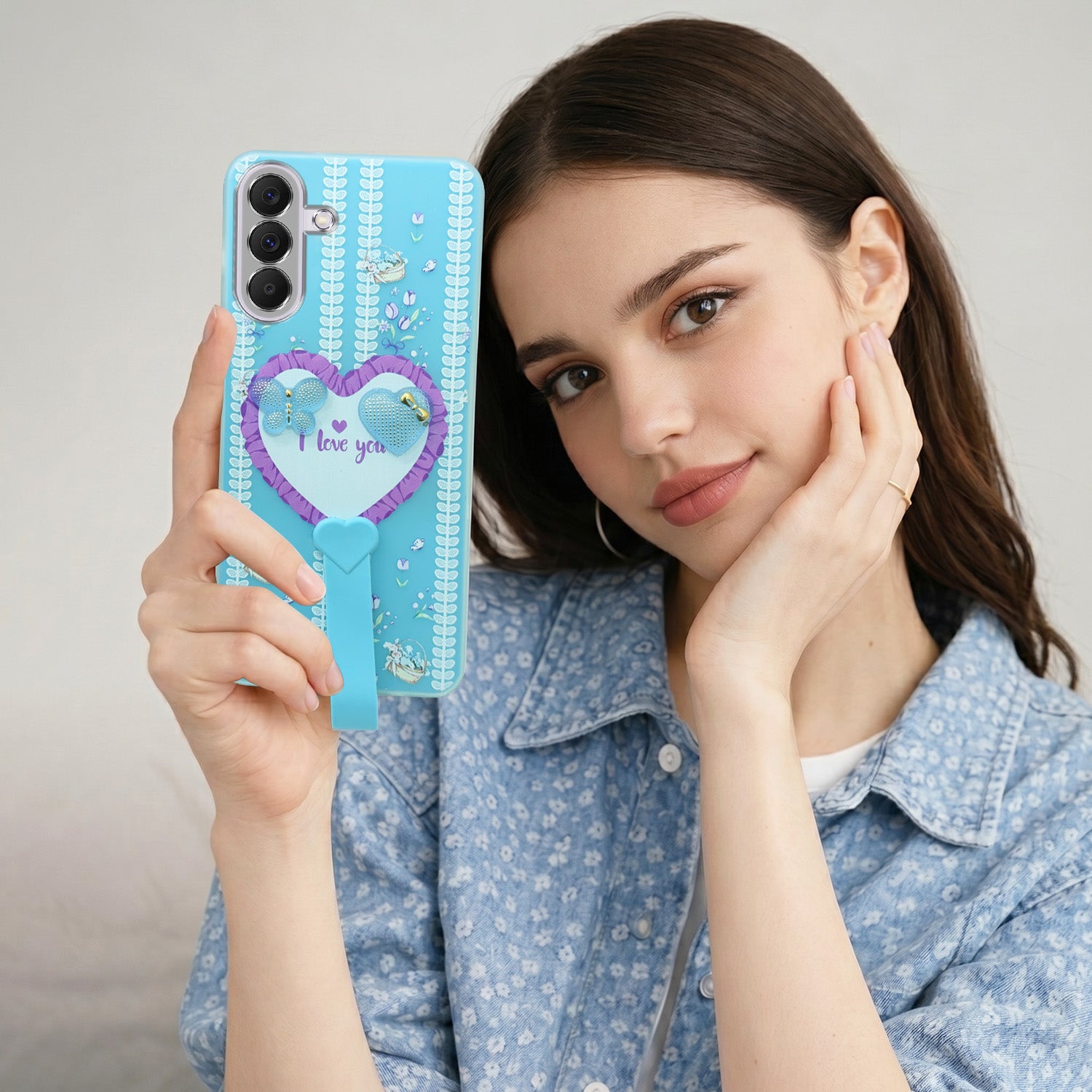 For Samsung Galaxy A37 5G Back Cover Case (3D Cute Heart Strap Holder | Camera Protection | Designer Girls Print)