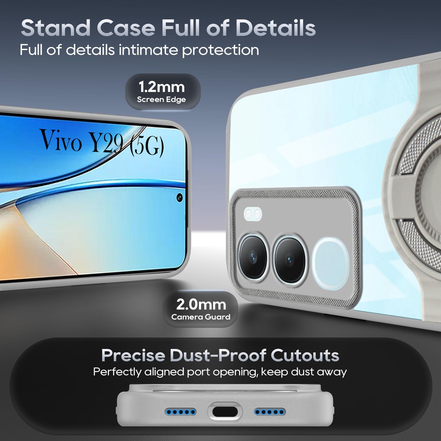 For Vivo Y29 Back Cover Case with stand (Built-in Ring Holder Kickstand | Lifetime Anti Yellow | Camera Protection)