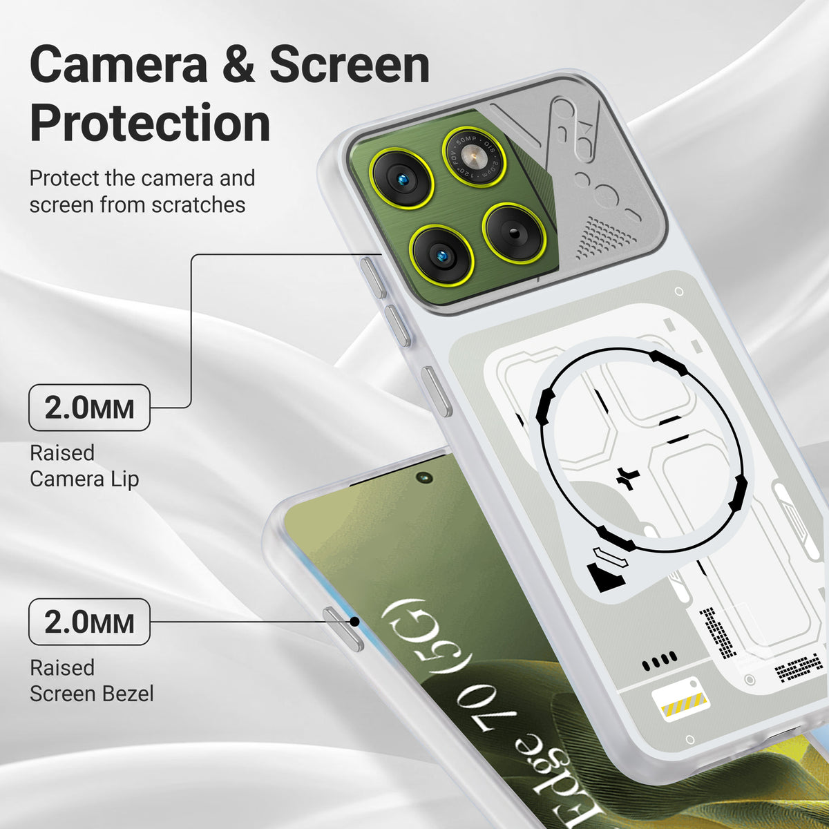 For Motorola Moto Edge 70 Metallic Back Cover Case (Metallic Camera Protection & Buttons | Translucent Milky Shade | Hard Polycarbonate)